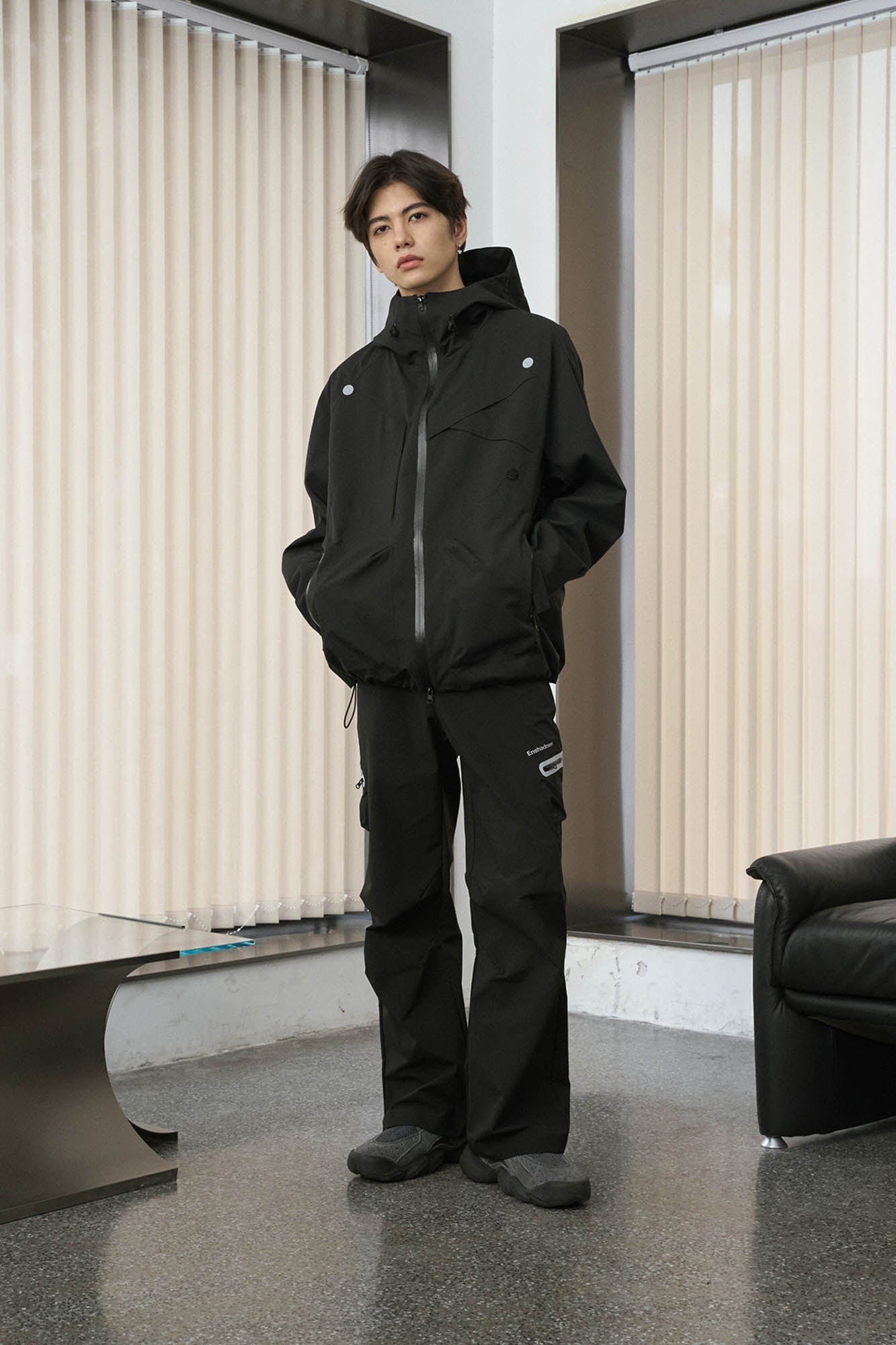 ENSHADOWER Asymmetrical Spliced Drawstring Splash-Proof Windbreaker, premium urban and streetwear designers apparel on PROJECTISR.com, ENSHADOWER