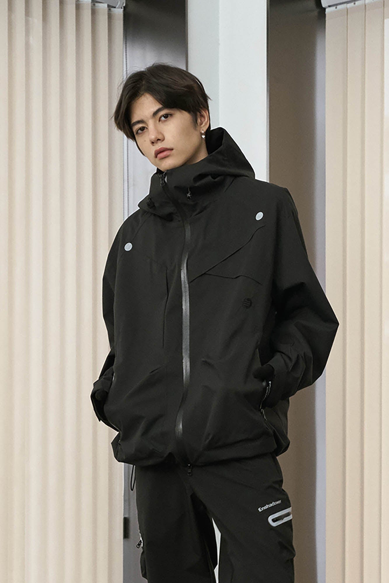 ENSHADOWER Asymmetrical Spliced Drawstring Splash-Proof Windbreaker, premium urban and streetwear designers apparel on PROJECTISR.com, ENSHADOWER