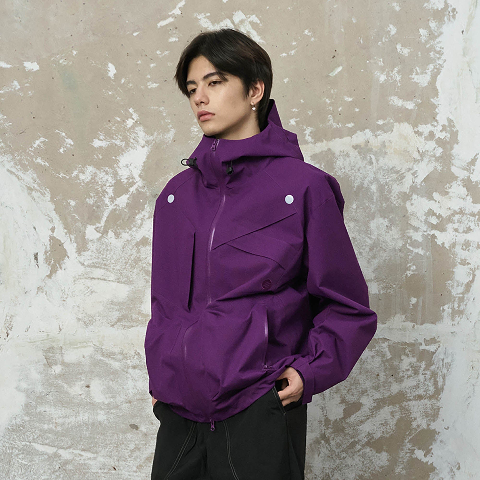ENSHADOWER Asymmetrical Spliced Drawstring Splash-Proof Windbreaker, premium urban and streetwear designers apparel on PROJECTISR.com, ENSHADOWER