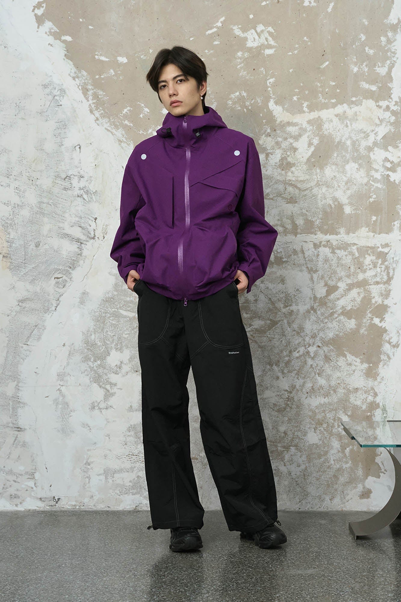 ENSHADOWER Asymmetrical Spliced Drawstring Splash-Proof Windbreaker, premium urban and streetwear designers apparel on PROJECTISR.com, ENSHADOWER