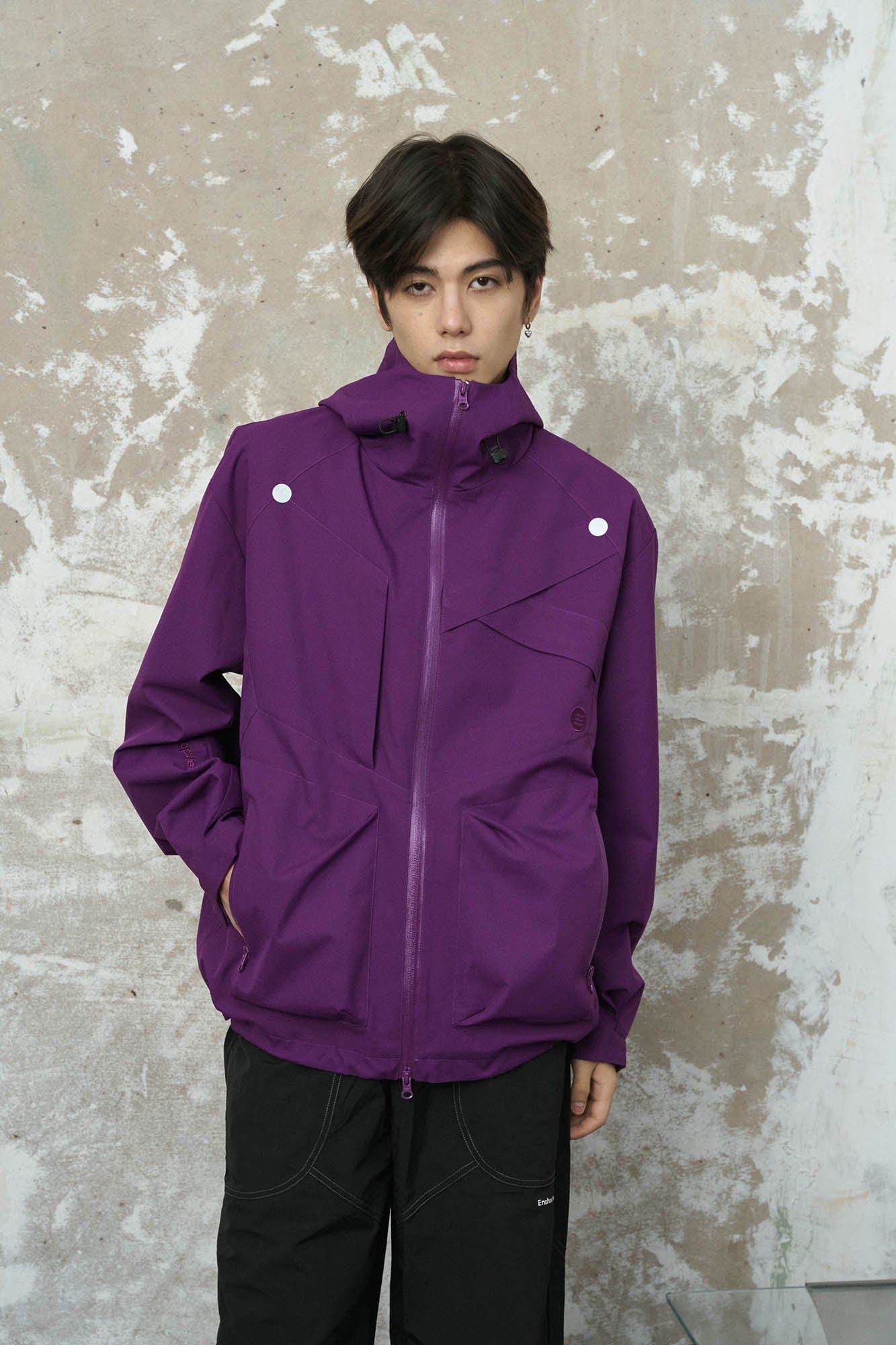 ENSHADOWER Asymmetrical Spliced Drawstring Splash-Proof Windbreaker, premium urban and streetwear designers apparel on PROJECTISR.com, ENSHADOWER