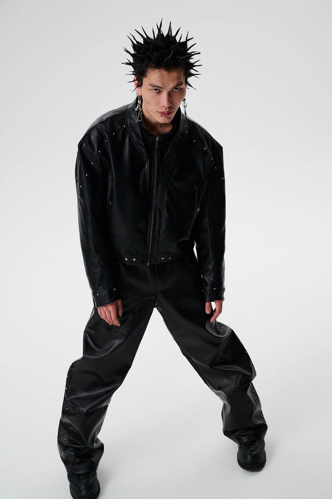 SAVAGEGROWTHWORLD Snake Bone Embroidered Rivet Cropped PU Jacket, premium urban and streetwear designers apparel on PROJECTISR.com, SAVAGEGROWTHWORLD