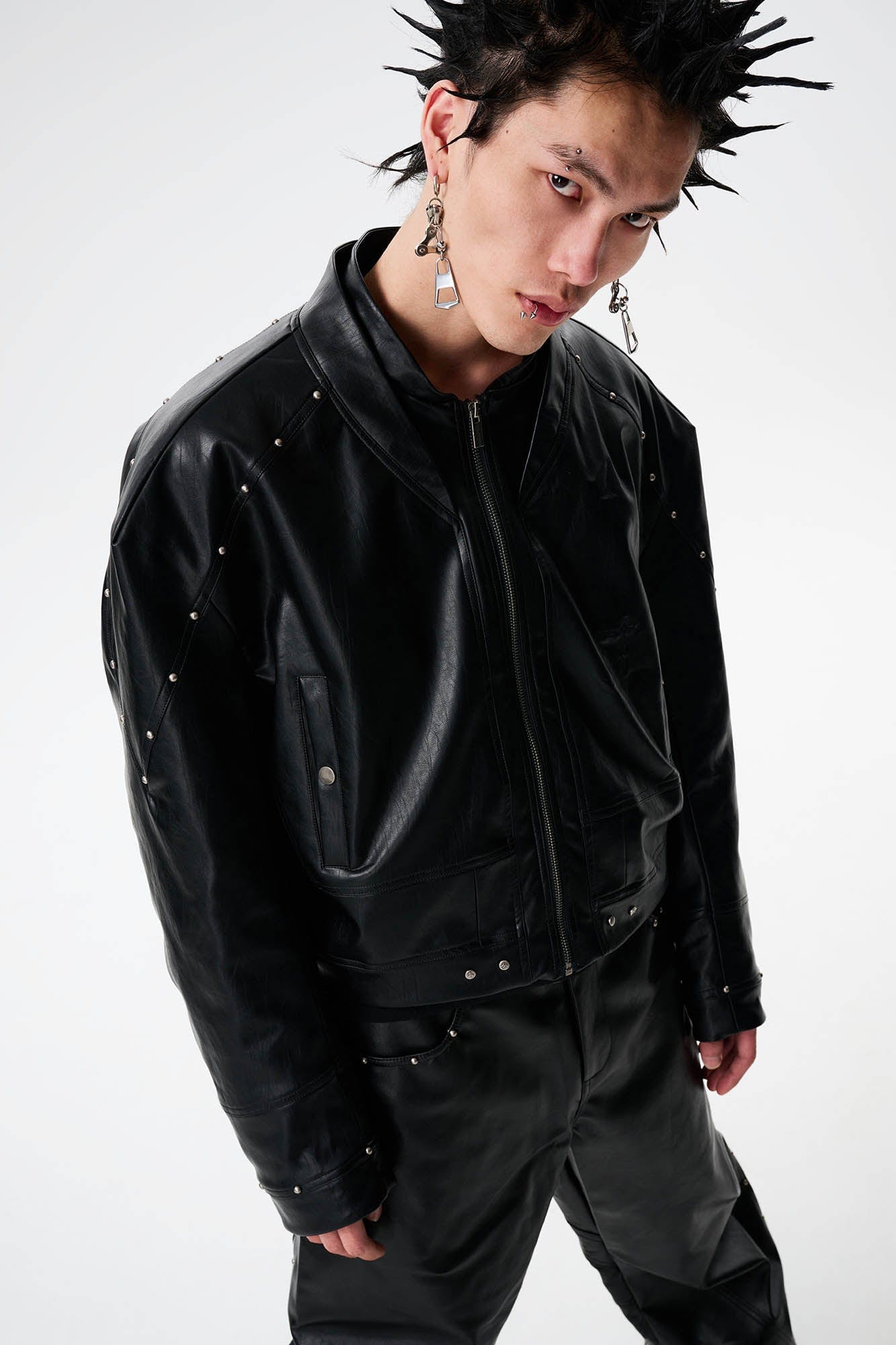 SAVAGEGROWTHWORLD Snake Bone Embroidered Rivet Cropped PU Jacket, premium urban and streetwear designers apparel on PROJECTISR.com, SAVAGEGROWTHWORLD