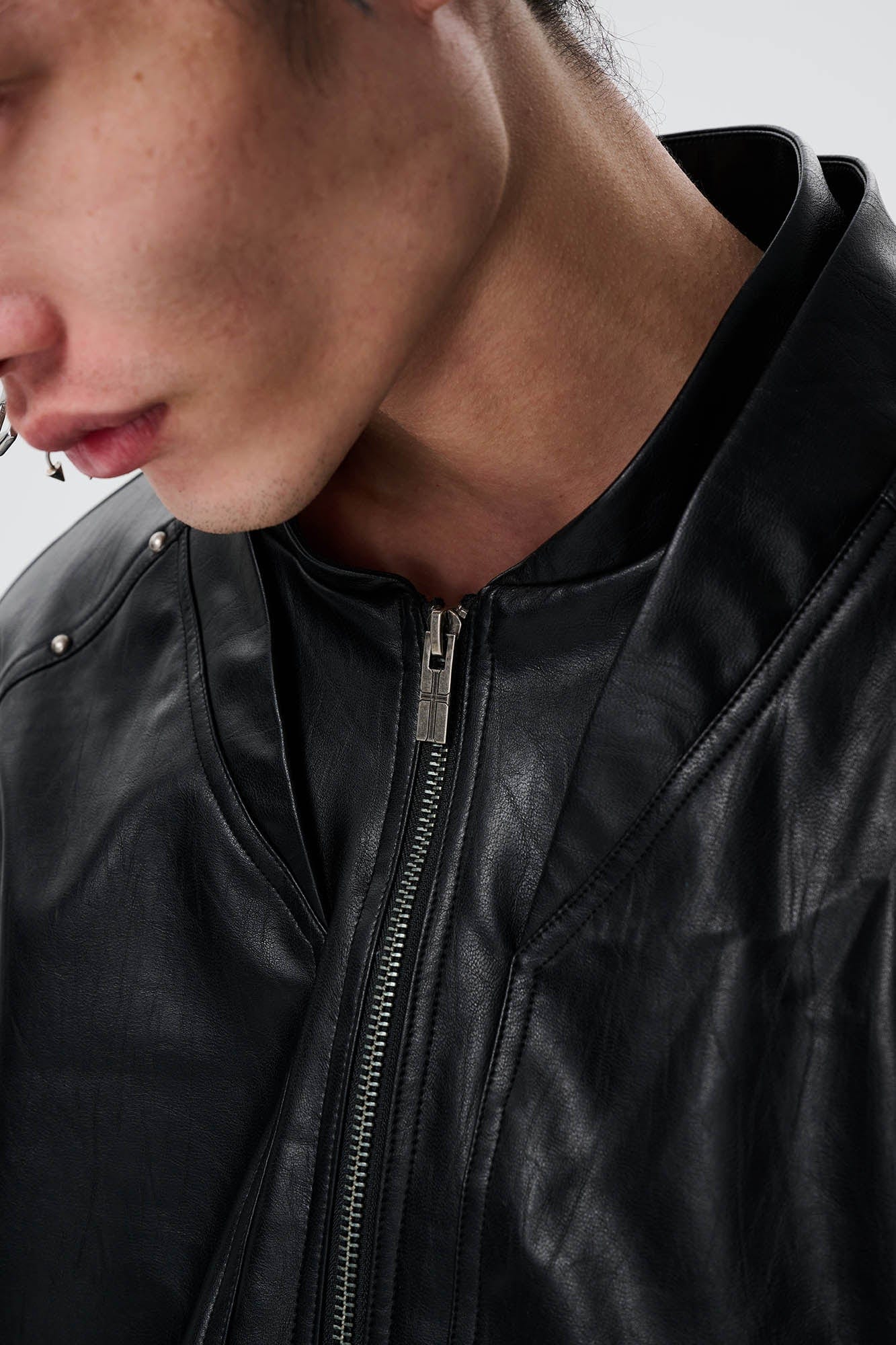 SAVAGEGROWTHWORLD Snake Bone Embroidered Rivet Cropped PU Jacket, premium urban and streetwear designers apparel on PROJECTISR.com, SAVAGEGROWTHWORLD