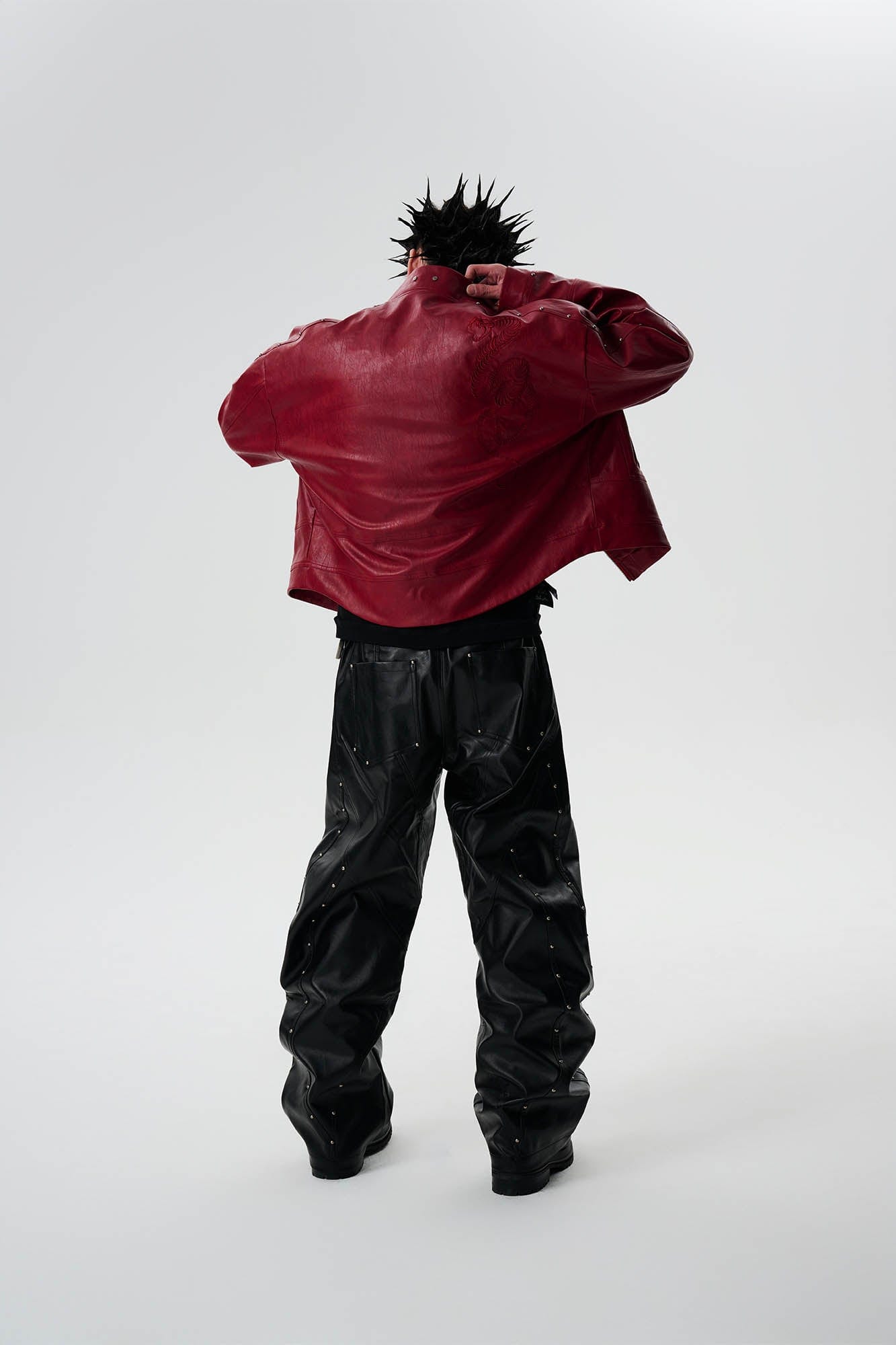 SAVAGEGROWTHWORLD Snake Bone Embroidered Rivet Cropped PU Jacket, premium urban and streetwear designers apparel on PROJECTISR.com, SAVAGEGROWTHWORLD