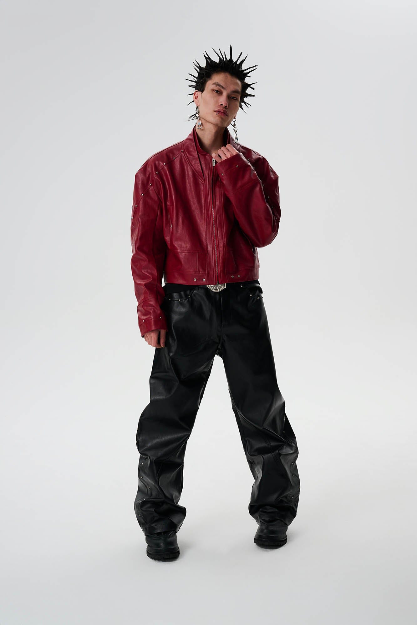 SAVAGEGROWTHWORLD Snake Bone Embroidered Rivet Cropped PU Jacket, premium urban and streetwear designers apparel on PROJECTISR.com, SAVAGEGROWTHWORLD