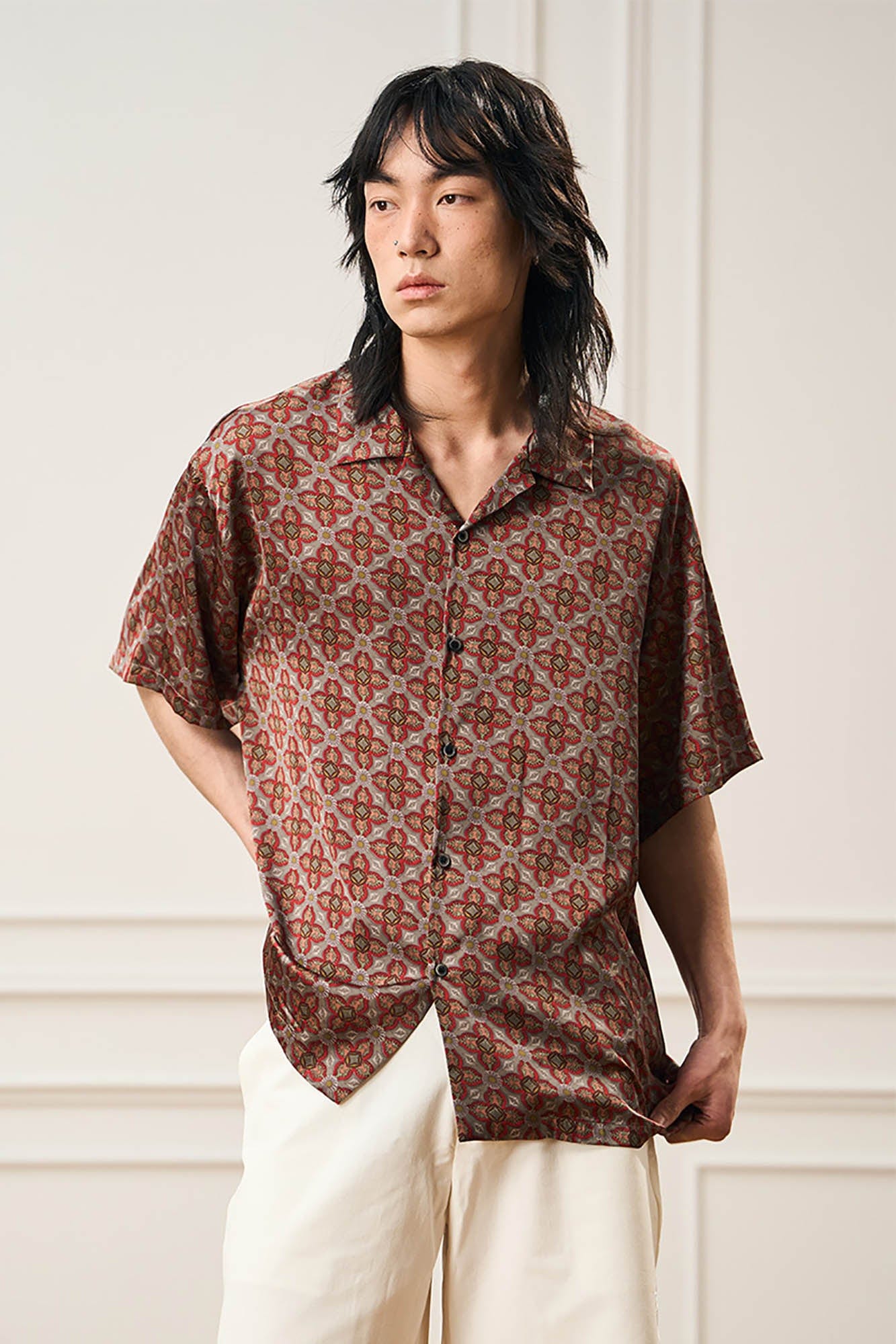 EPIC POETRY Medieval Tile Cuban Half Shirt, premium urban and streetwear designers apparel on PROJECTISR.com, EPIC POETRY