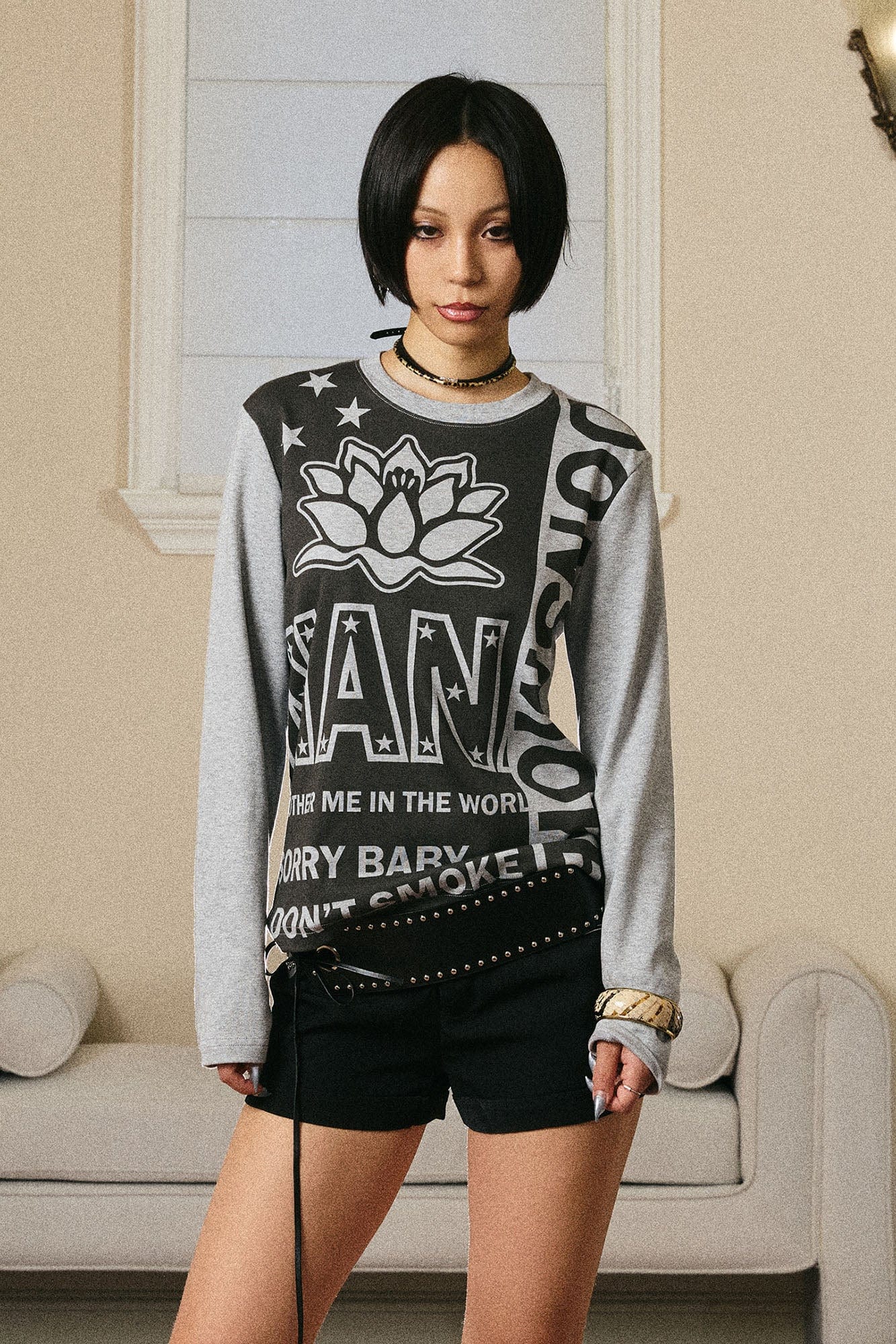 DONSMOKE × NANA Contrast Lotus Graphic Long-Sleeve Tee, premium urban and streetwear designers apparel on PROJECTISR.com, DONSMOKE