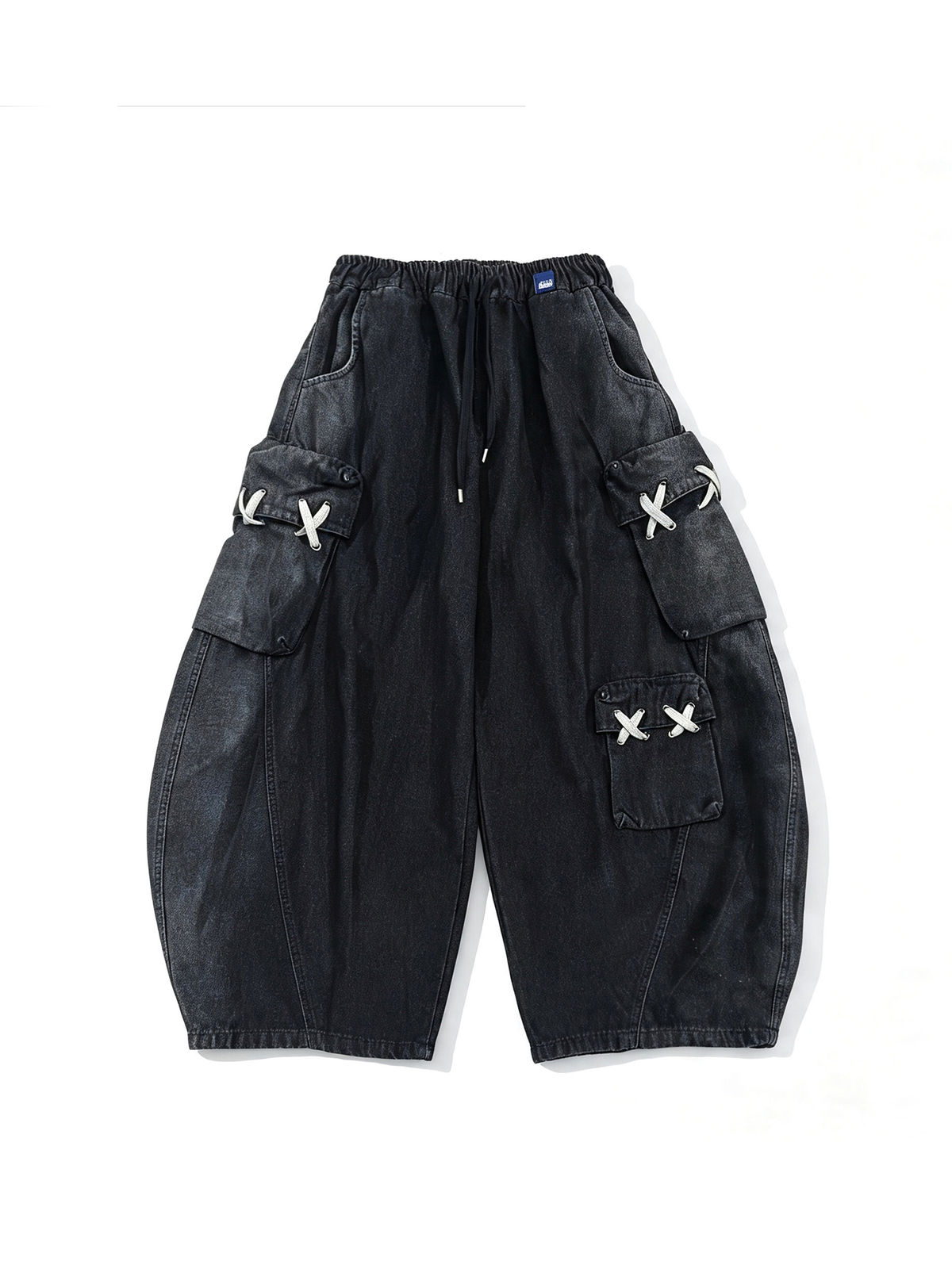 UUCSCC Multi-Pocket Curved Wide-Leg Denim Cargo Pants
