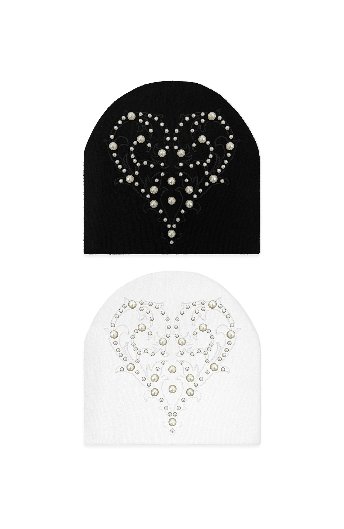 TECNINEGROUP Pearl Heart Embroidered Knit Beanie