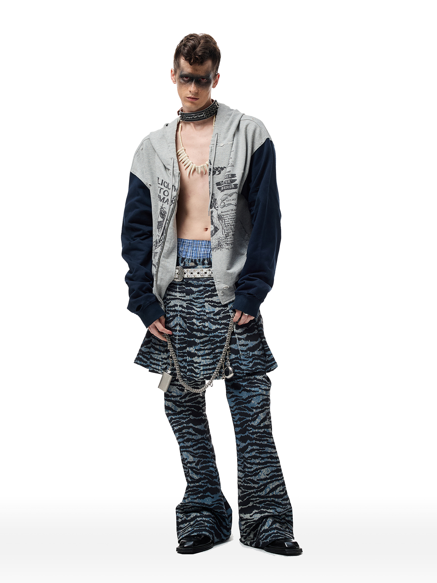 CYCYCY Punk Tiger-Stripe Detachable Pleated Flared Pants