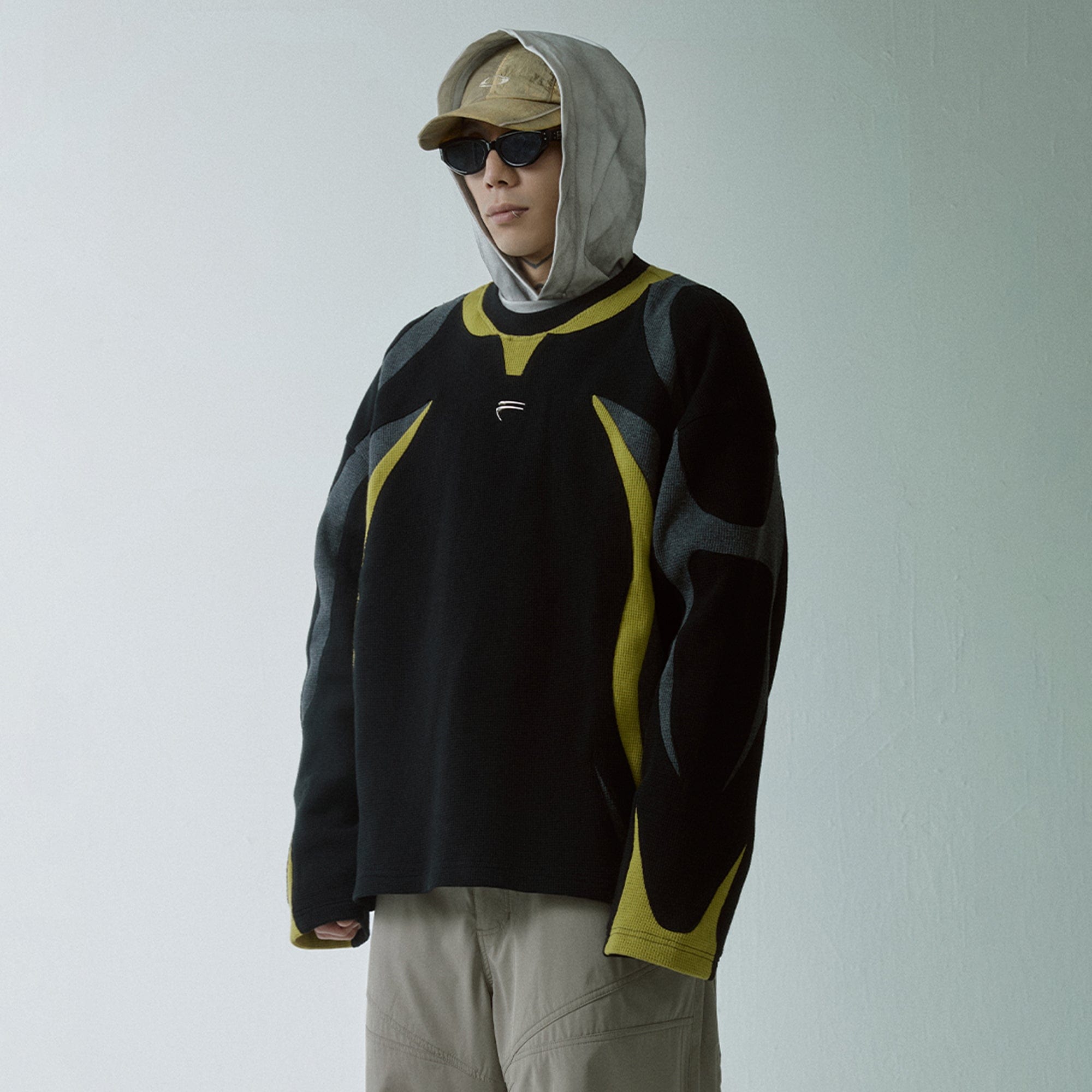F2CE Modern Deconstructed Waffle Sweatshirt, premium urban and streetwear designers apparel on PROJECTISR.com, F2CE