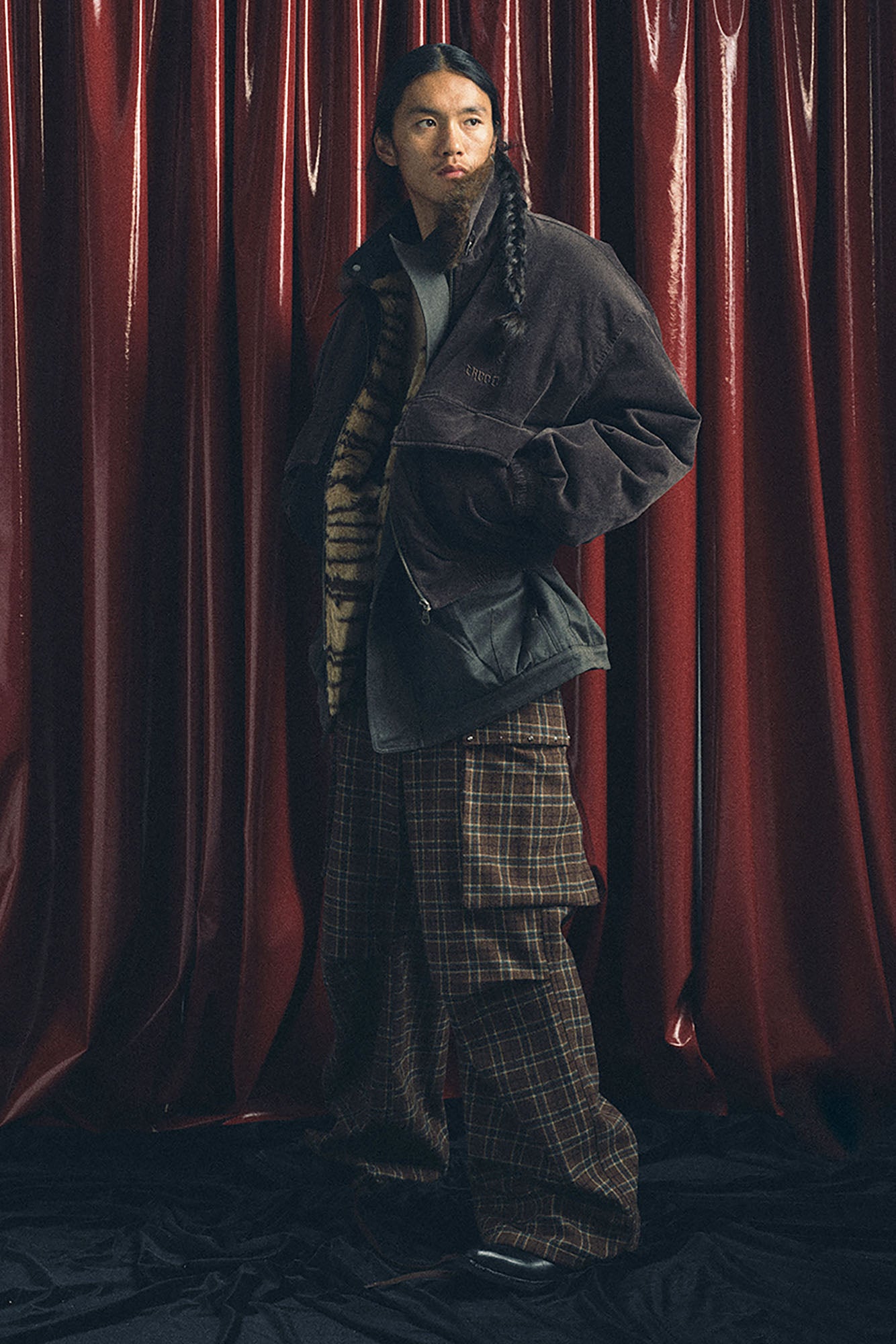 TRECLUB Faux Fur Collar Corduroy Jacket