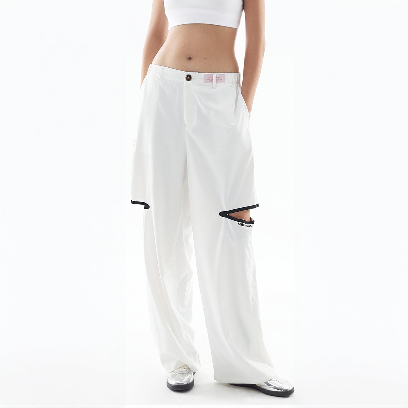 MIICHOUS Modern Cut-out Logo Pants, premium urban and streetwear designers apparel on PROJECTISR.com, Miichous