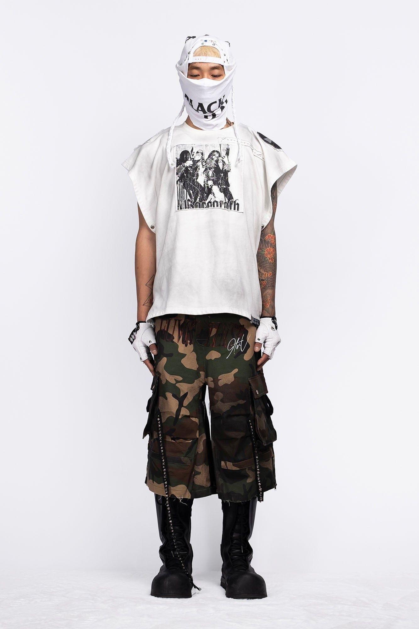 FVVO Distressed Rivet Strap Cargo Shorts Camo, premium urban and streetwear designers apparel on PROJECTISR.com, FVVO
