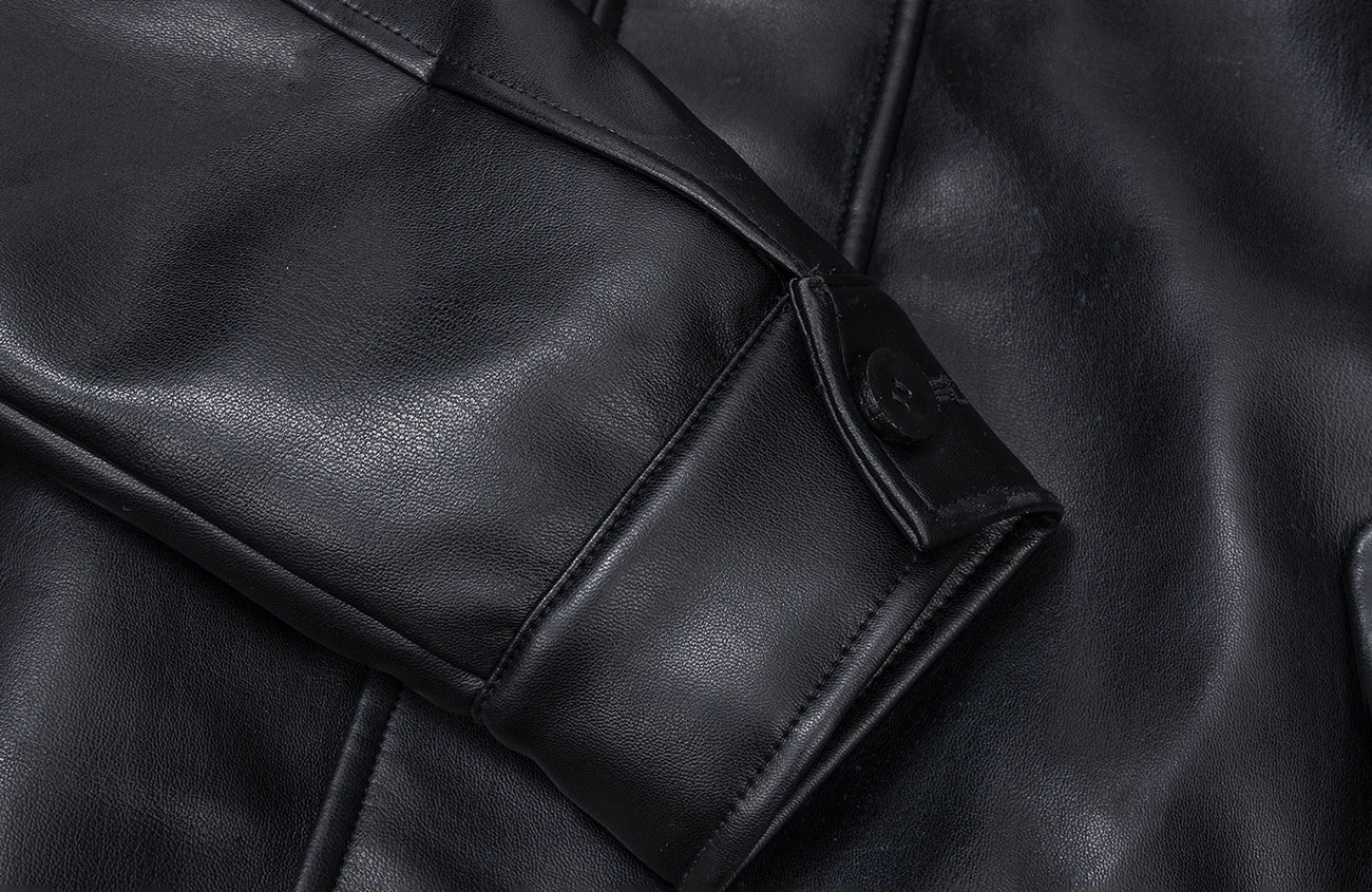 ESAIAS Retro Button-Up Faux Leather Puffer Jacket