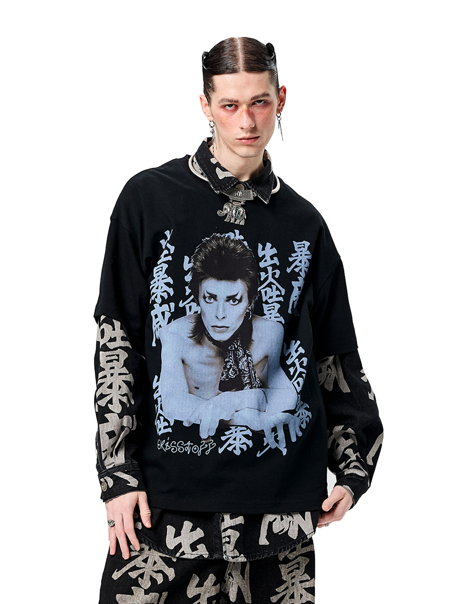 ERISSTOFF Retro David Bowie Portrait Graphic Oversized T-Shirt