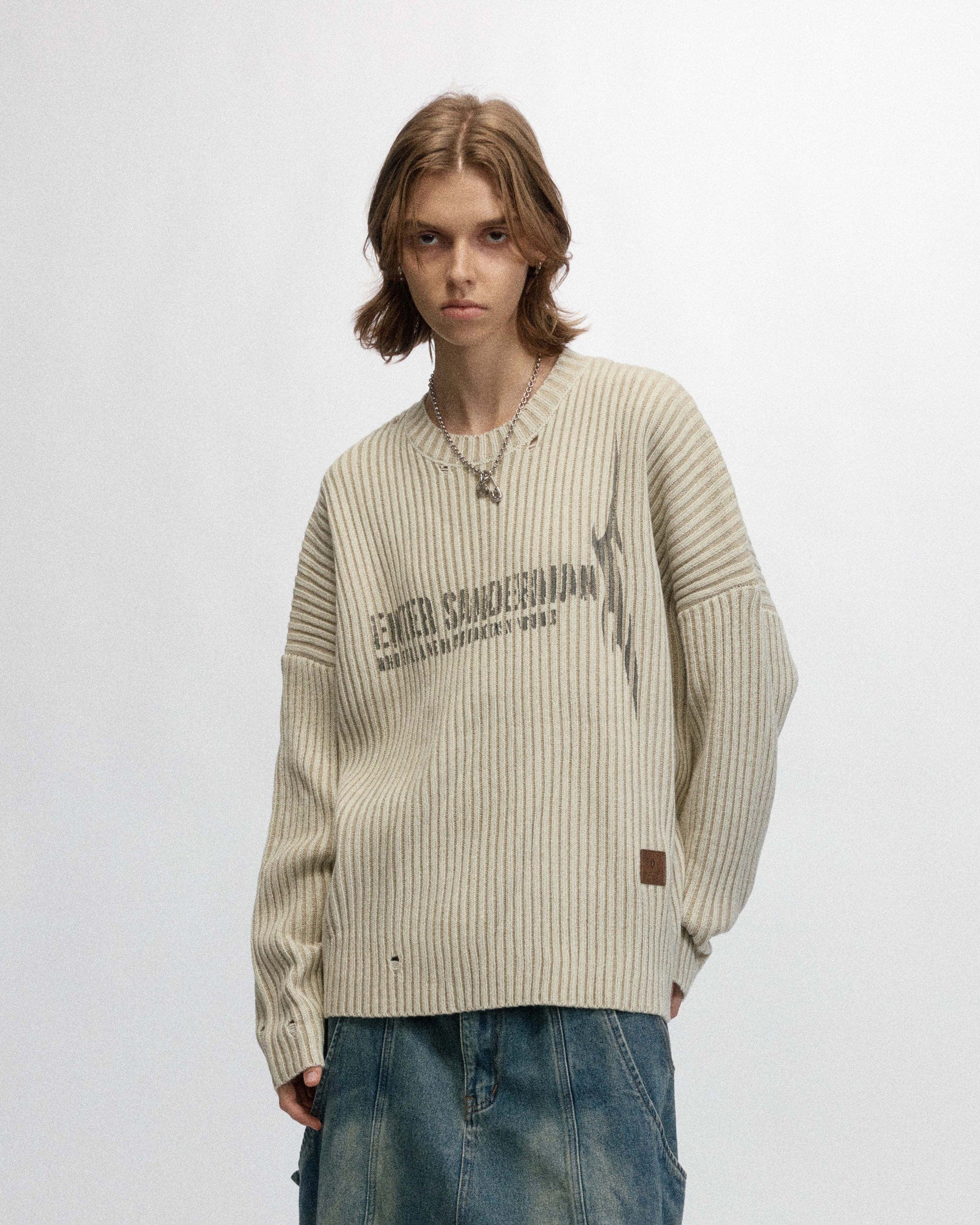 OVDY Faded Ripped Slogan Raw Edge Sweater, premium urban and streetwear designers apparel on PROJECTISR.com, OVDY