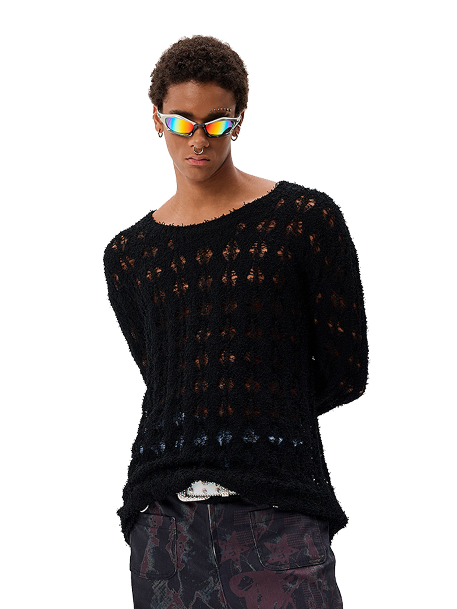 CYCYCY Punk Open-Knit Distressed Sweater