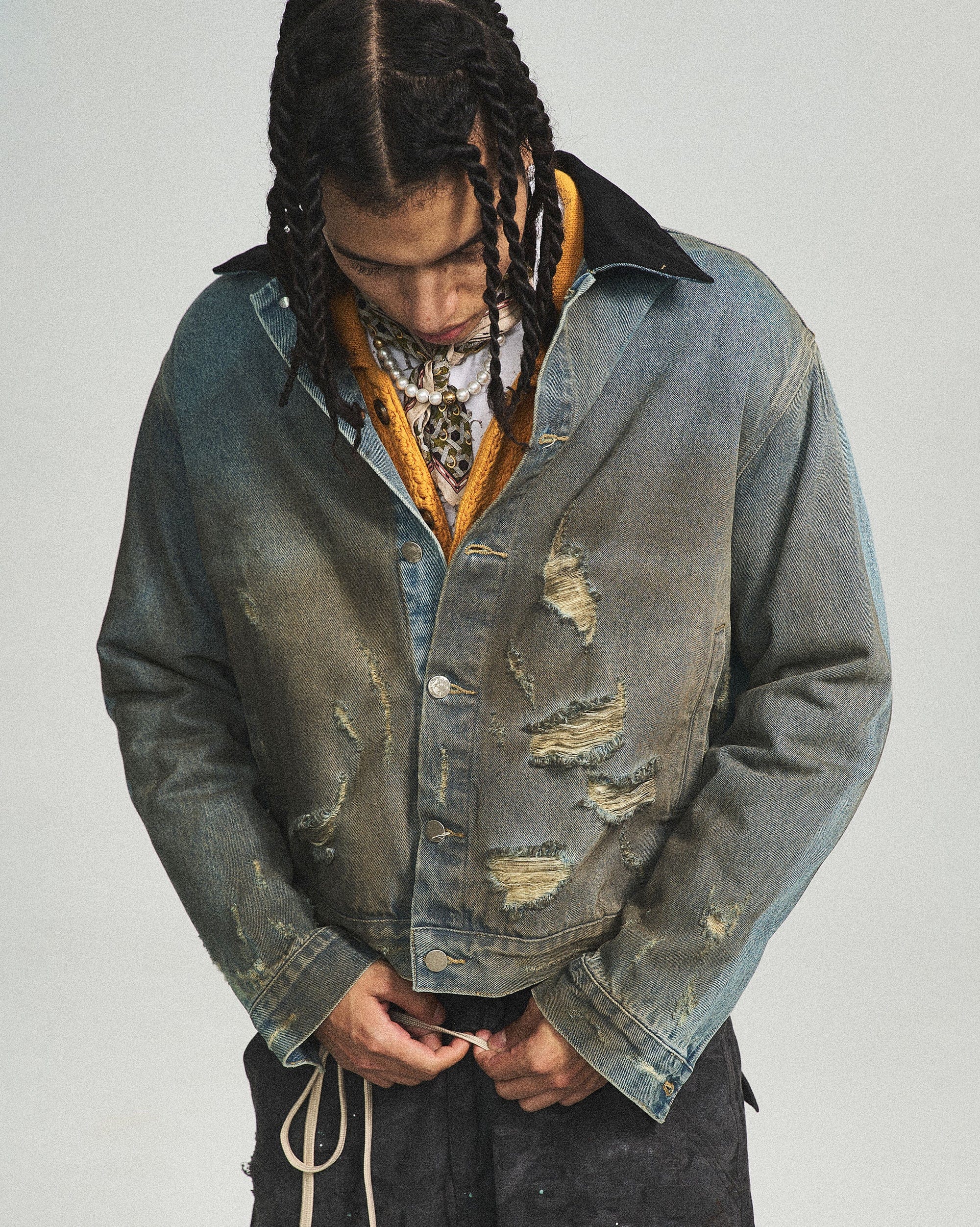 STEEPC Distressed Washed Denim Jacket, premium urban and streetwear designers apparel on PROJECTISR.com, STEEPC