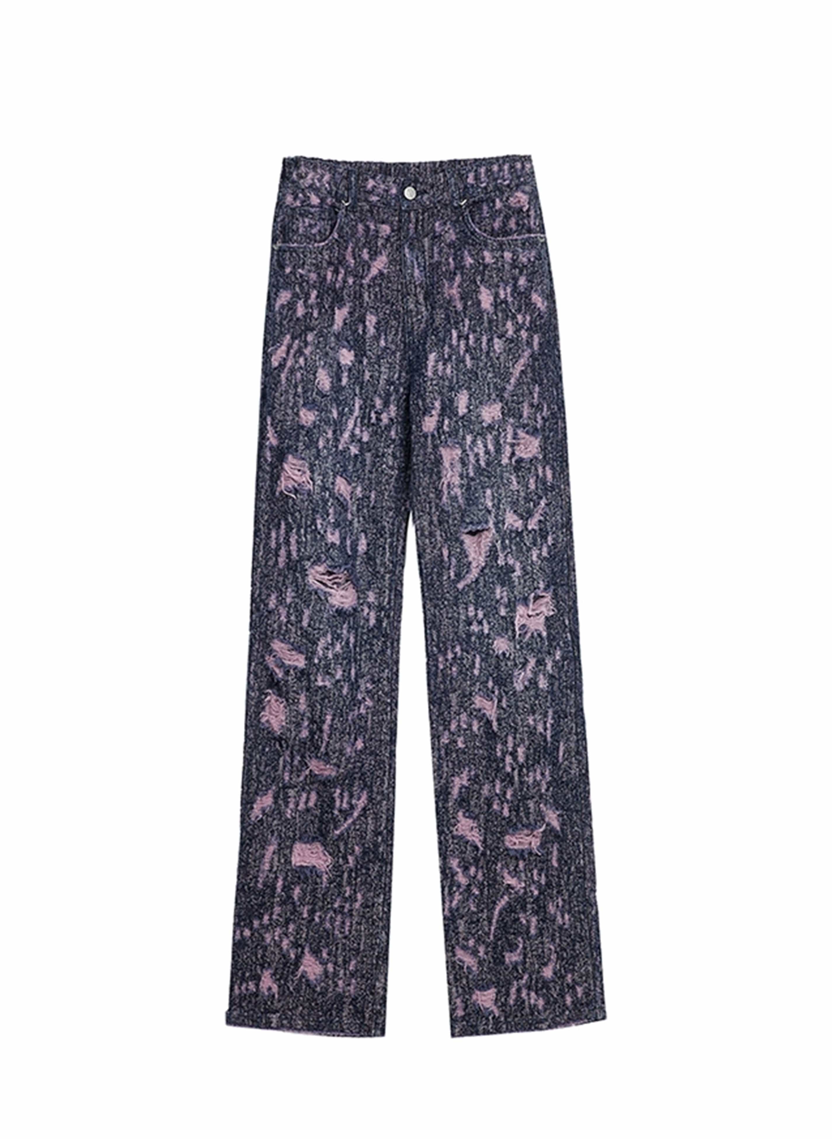 VANN VALRENCE Distressed Washed High-Waisted Straight-Leg Jeans