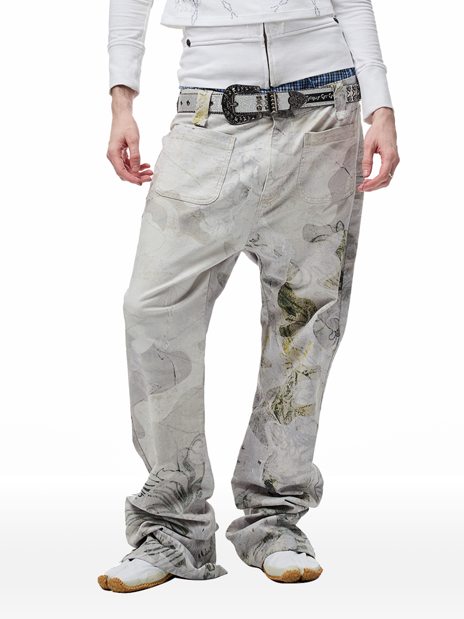 CYCYCY Floral Lace Full-Print Flared Jeans