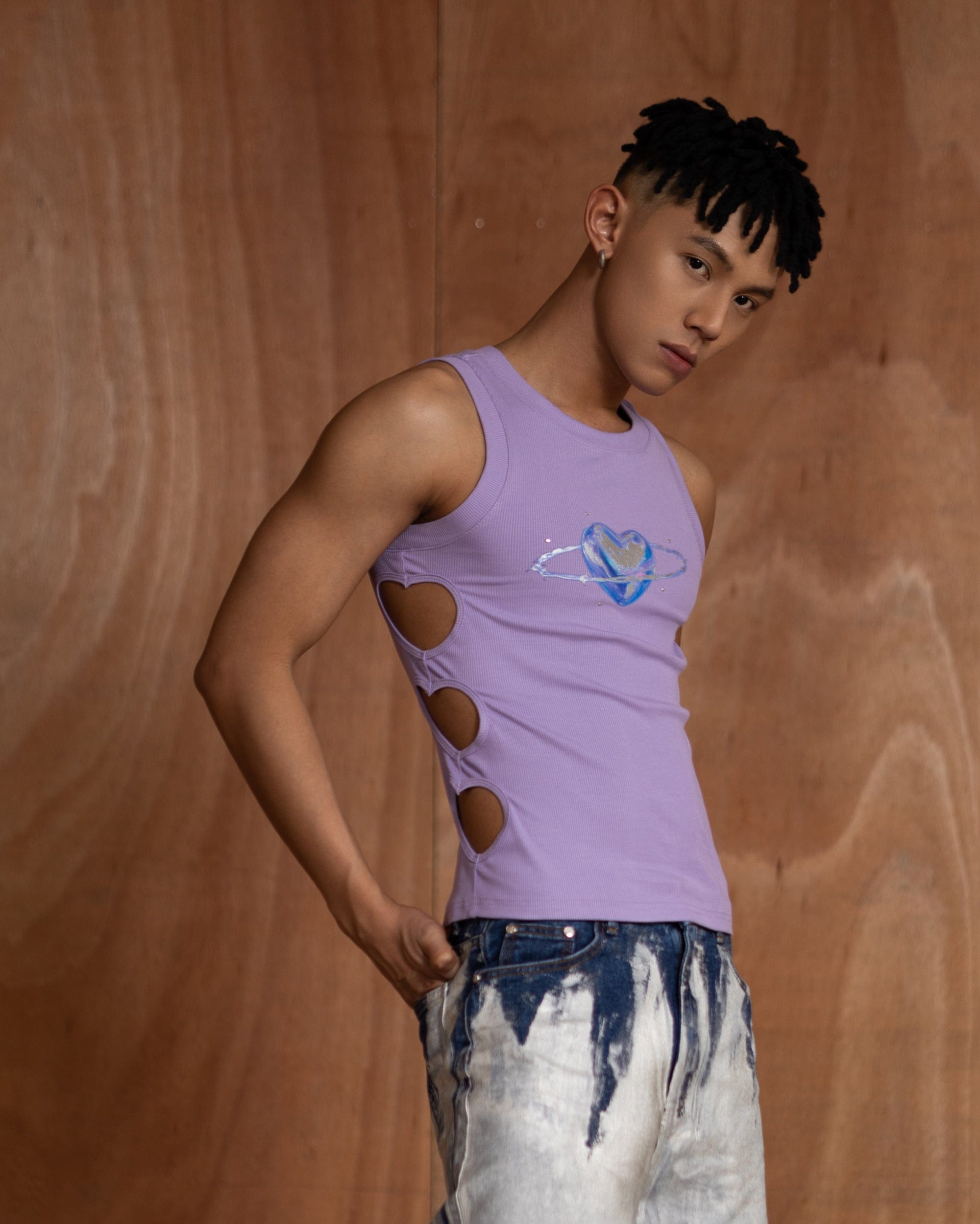 CLP Metallic Heart Slim Hollowed Tank Top Purple, premium urban and streetwear designers apparel on PROJECTISR.com, CLP