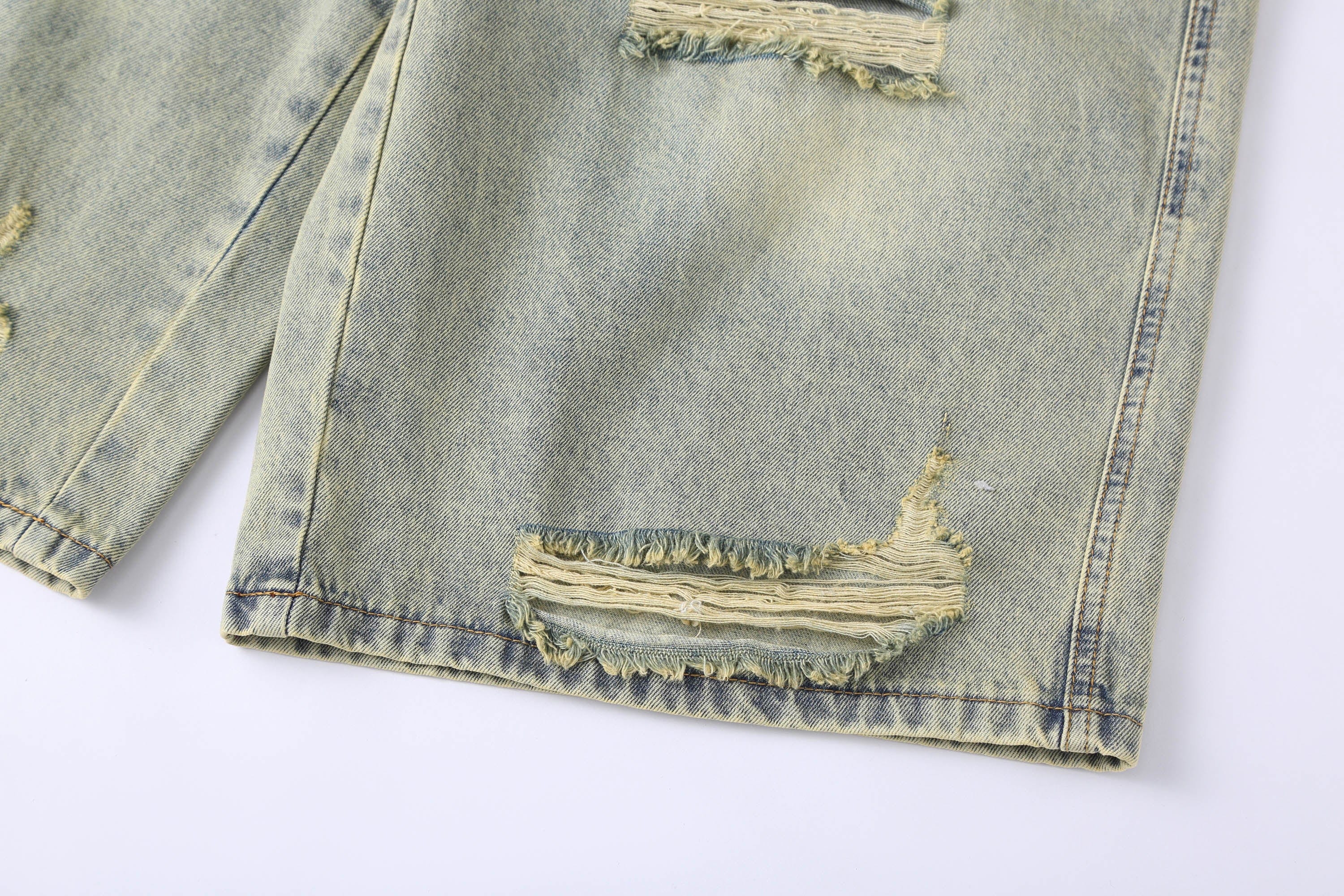 CLP Washed Ripped Knee-Length Denim Shorts, premium urban and streetwear designers apparel on PROJECTISR.com, CLP