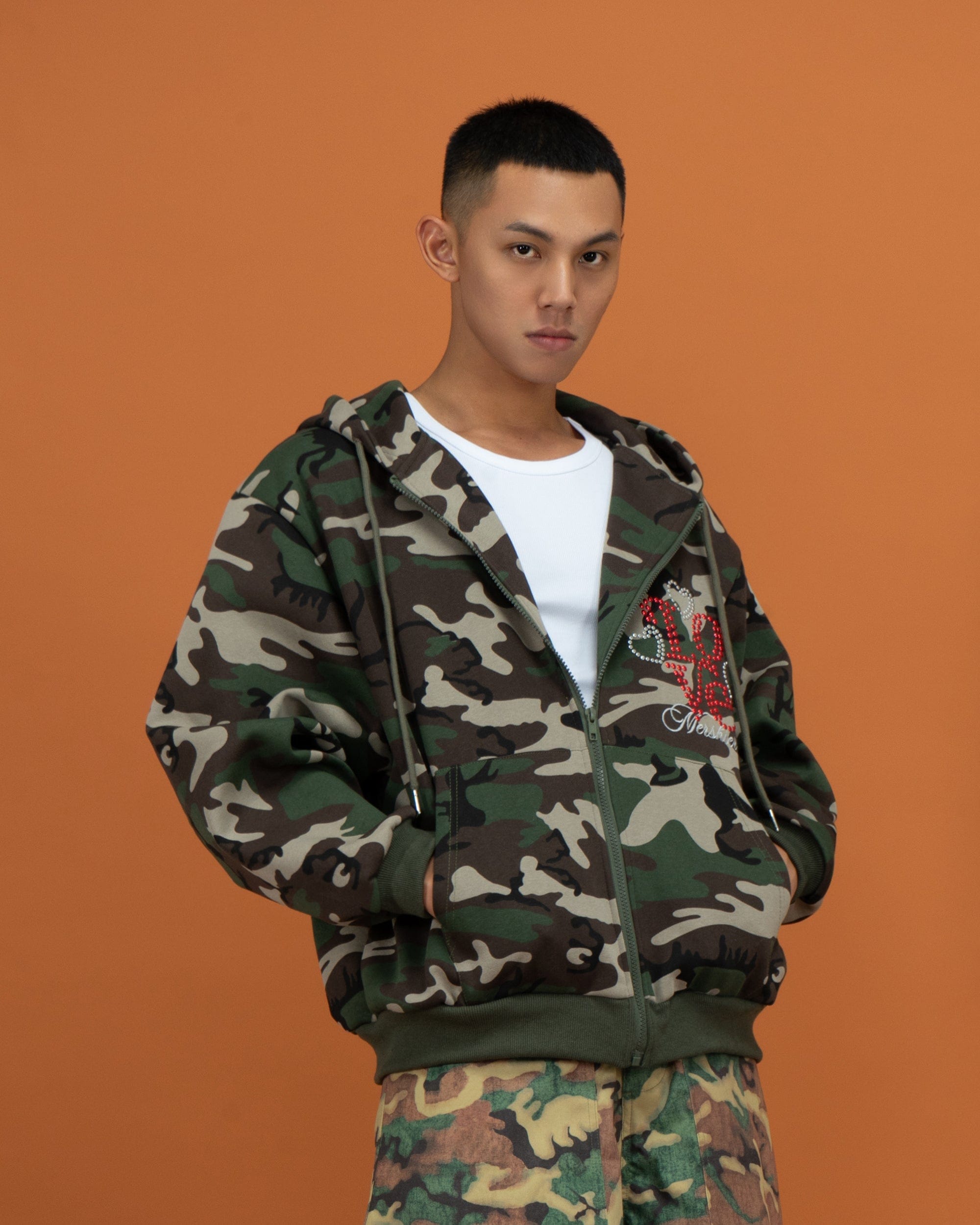 CLP Camo Studded Zip-Up Hoodie, premium urban and streetwear designers apparel on PROJECTISR.com, CLP