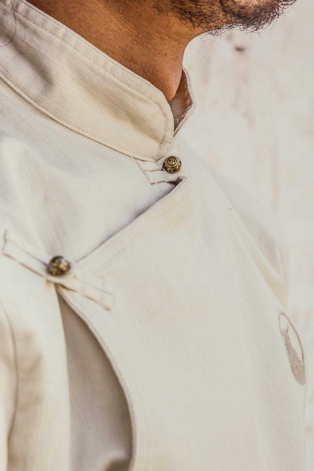 NERHI Asymmetrical Frog Button Mandarin Collar Shirt, premium urban and streetwear designers apparel on PROJECTISR.com, NERHI