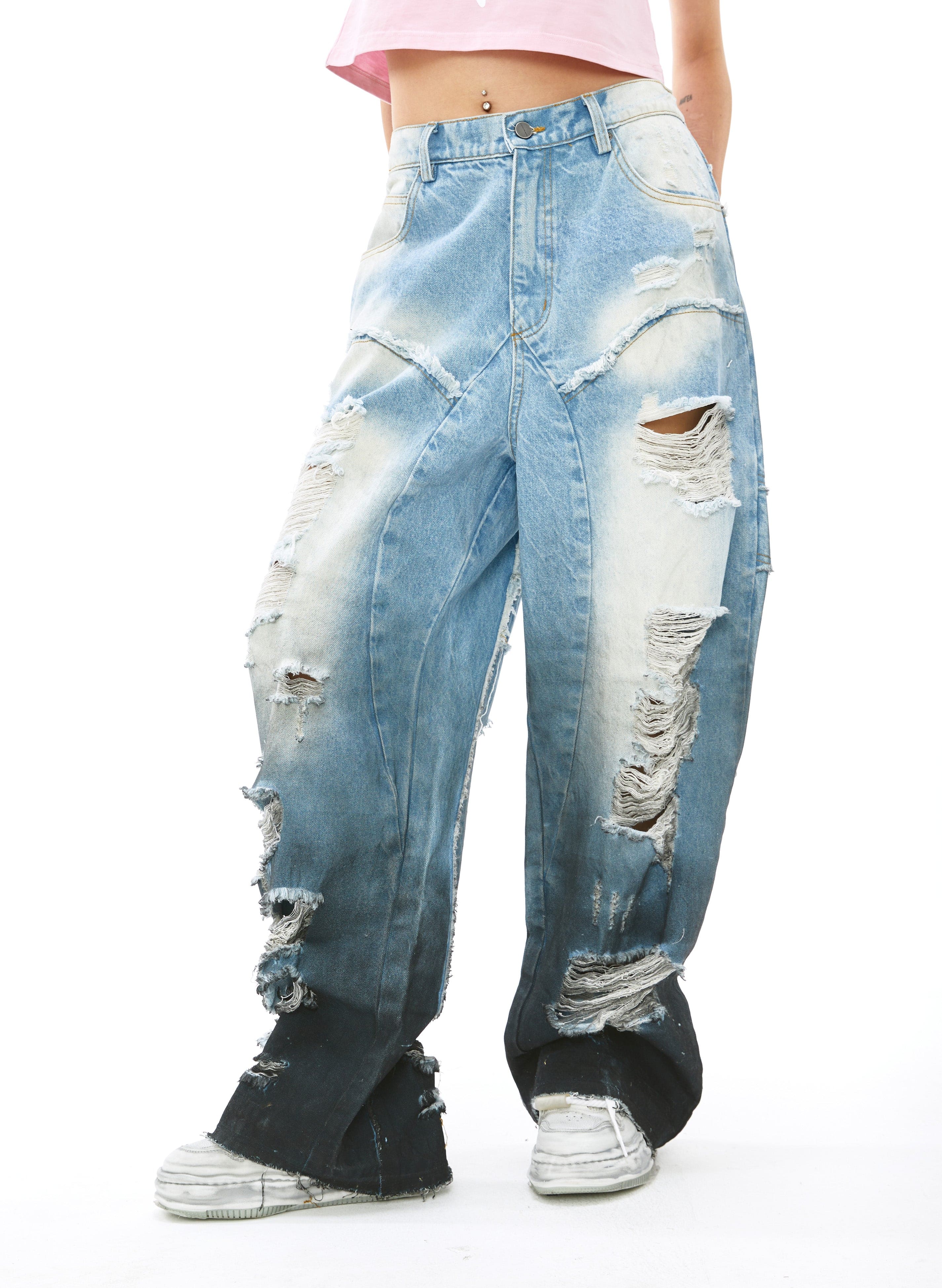VANN VALRENCE Distressed Gradient Wash Structural Ripped Jeans, premium urban and streetwear designers apparel on PROJECTISR.com, VANN VALRENCE