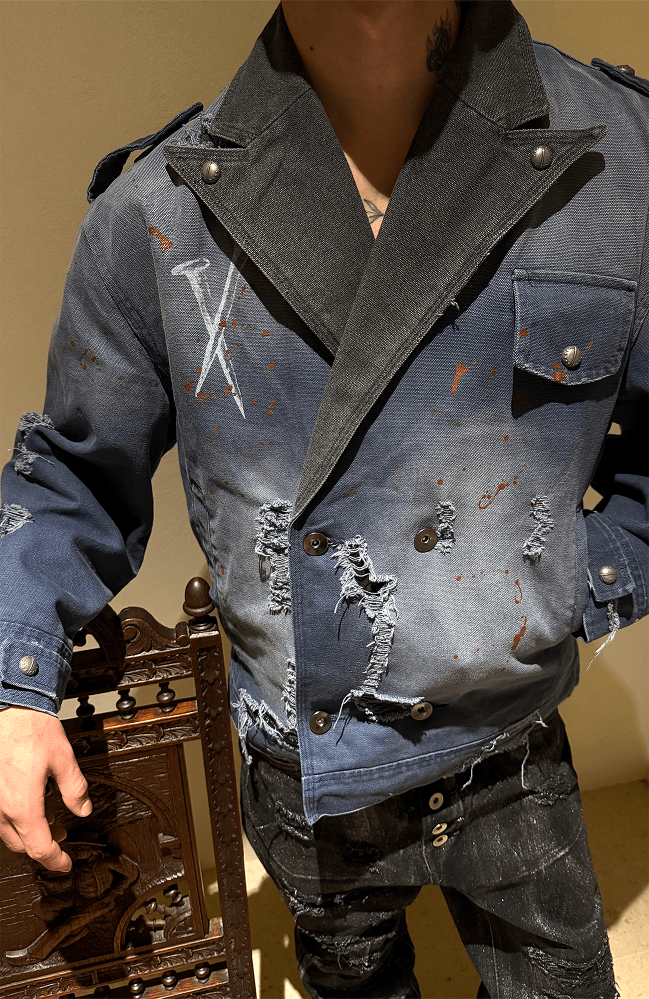 TECNINEGROUP Distressed Grunge Denim Jacket