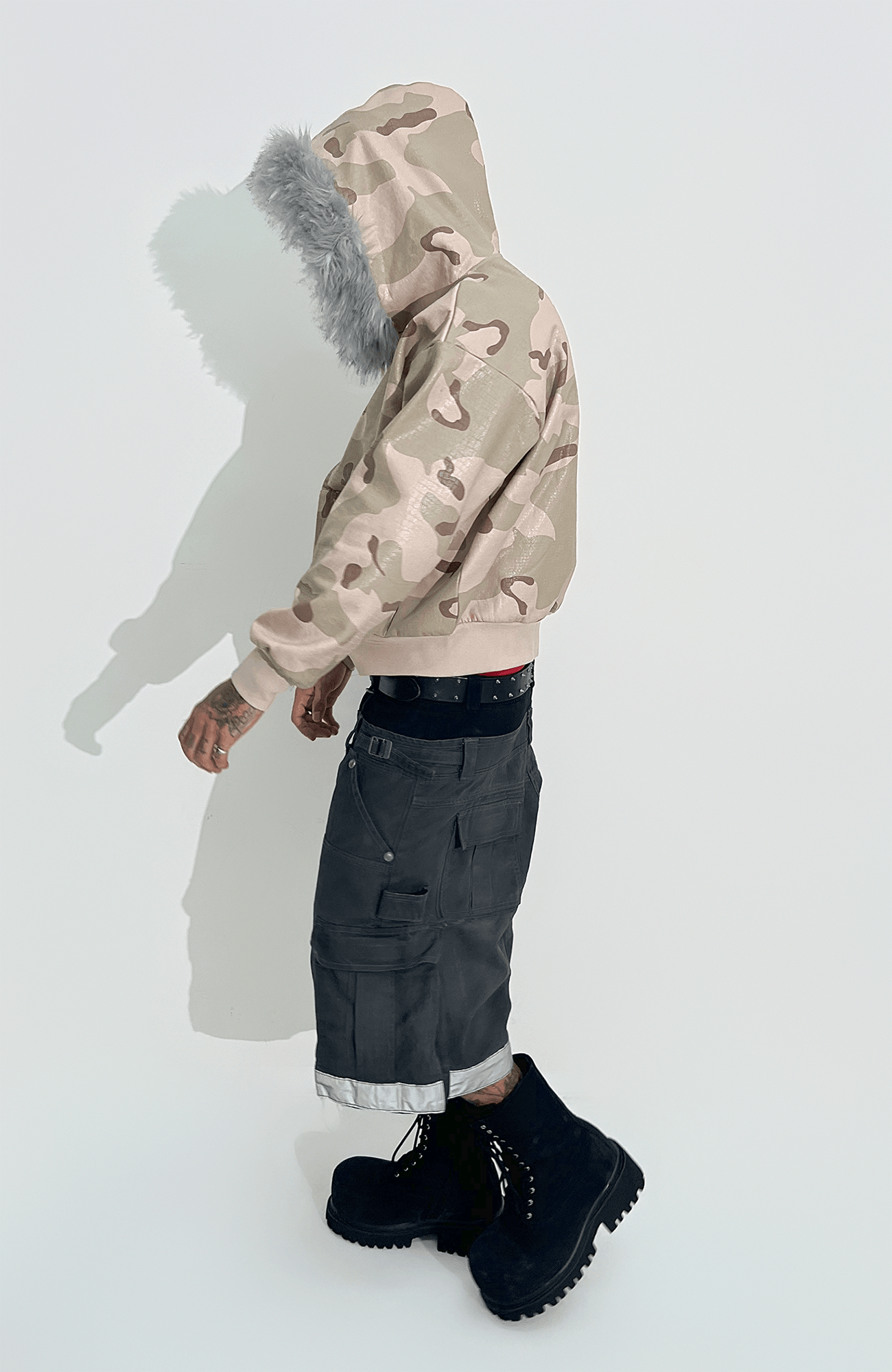 TECNINEGROUP Camo Waxed Faux Fur Hooded Jacket