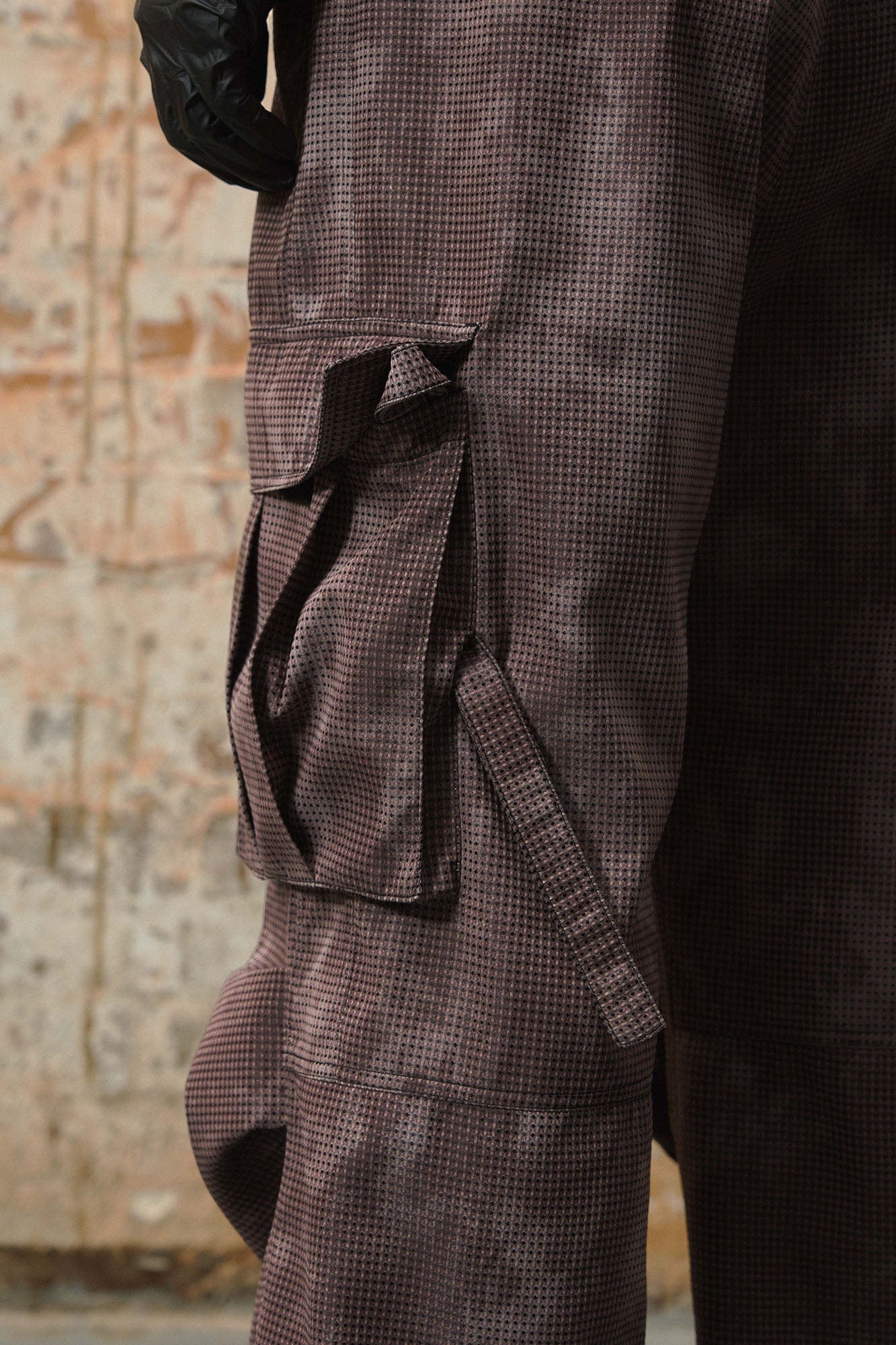 RELABEL Mini Checker Multi-Pocket Strap Pleated Cargo Pants Red, premium urban and streetwear designers apparel on PROJECTISR.com, RELABEL