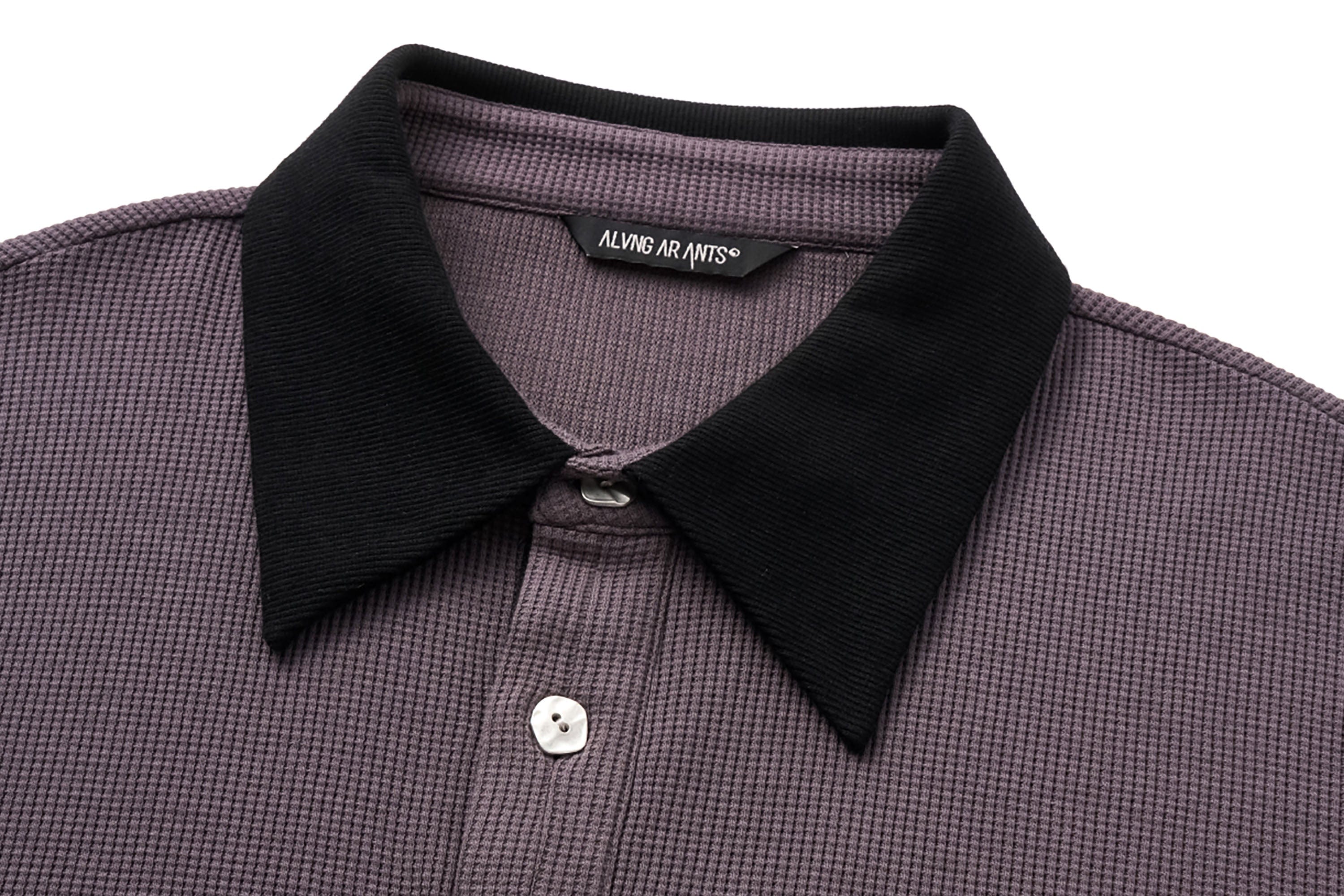 ALVNG AR ANTS Contrast Collar Waffle Knit Polo Shirt, premium urban and streetwear designers apparel on PROJECTISR.com, ALVNG AR ANTS