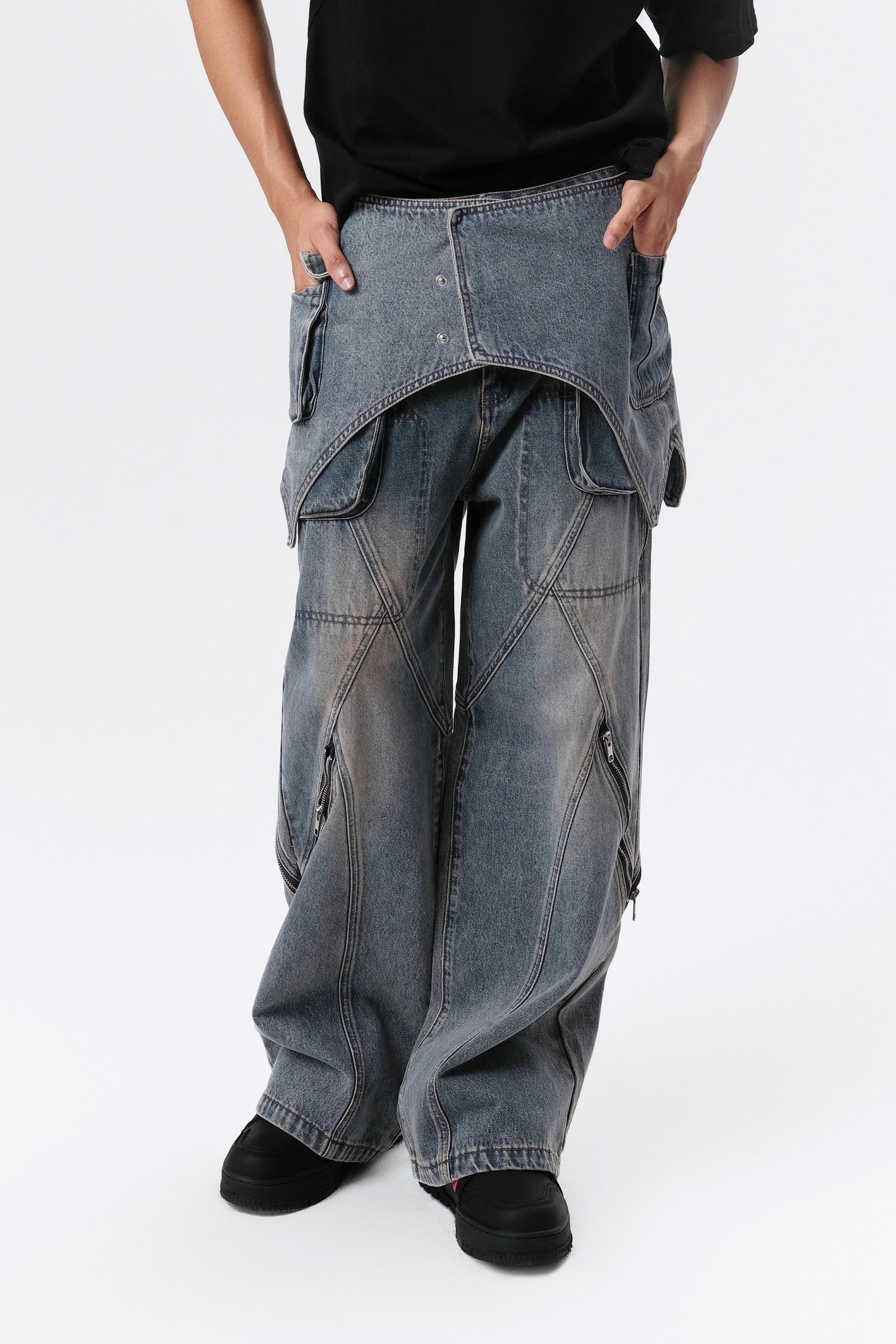 VANN VALRENCE Detachable Overlay Structural Panel Zip Jeans