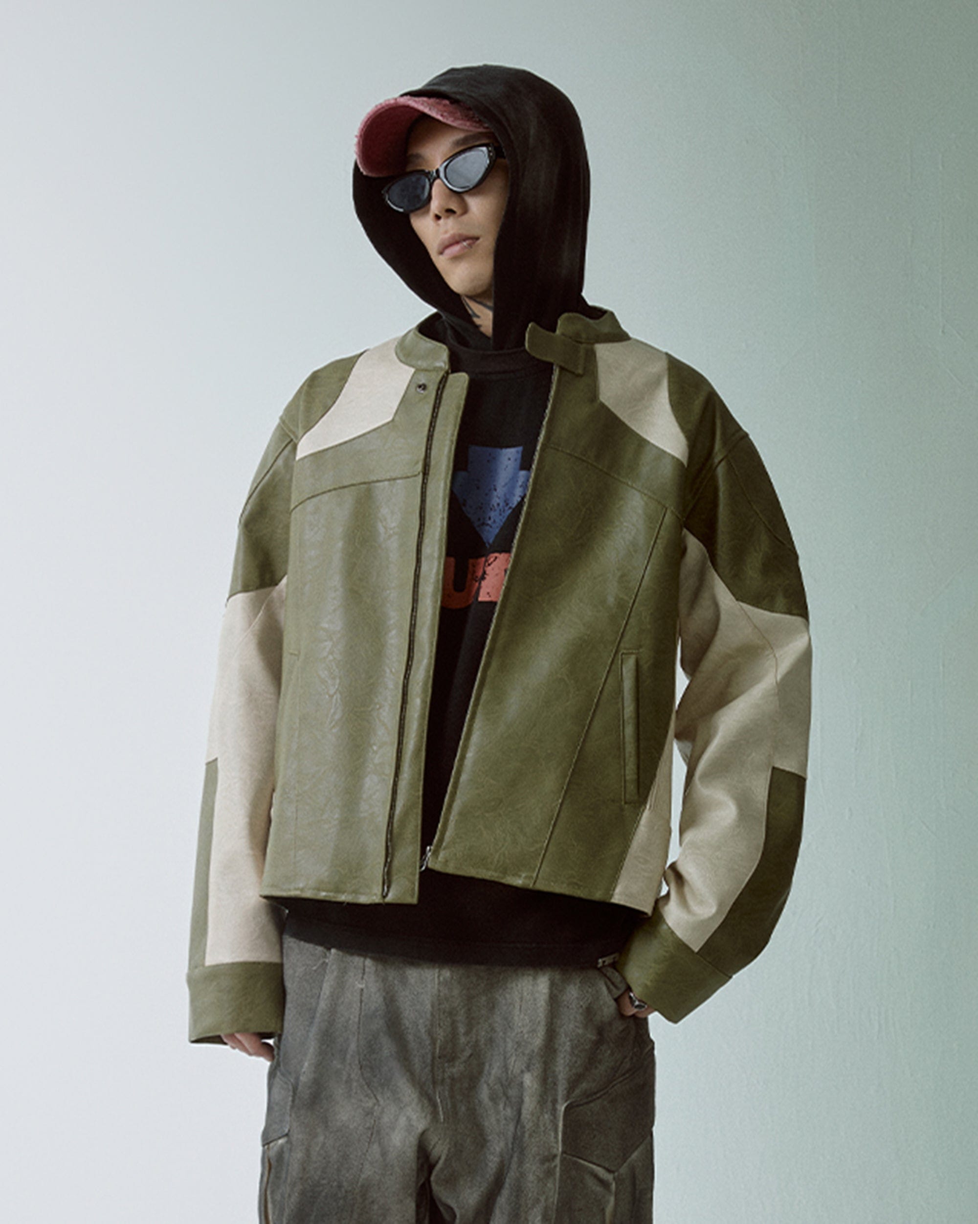F2CE Modern Deconstructed Faux Leather Biker Jacket, premium urban and streetwear designers apparel on PROJECTISR.com, F2CE