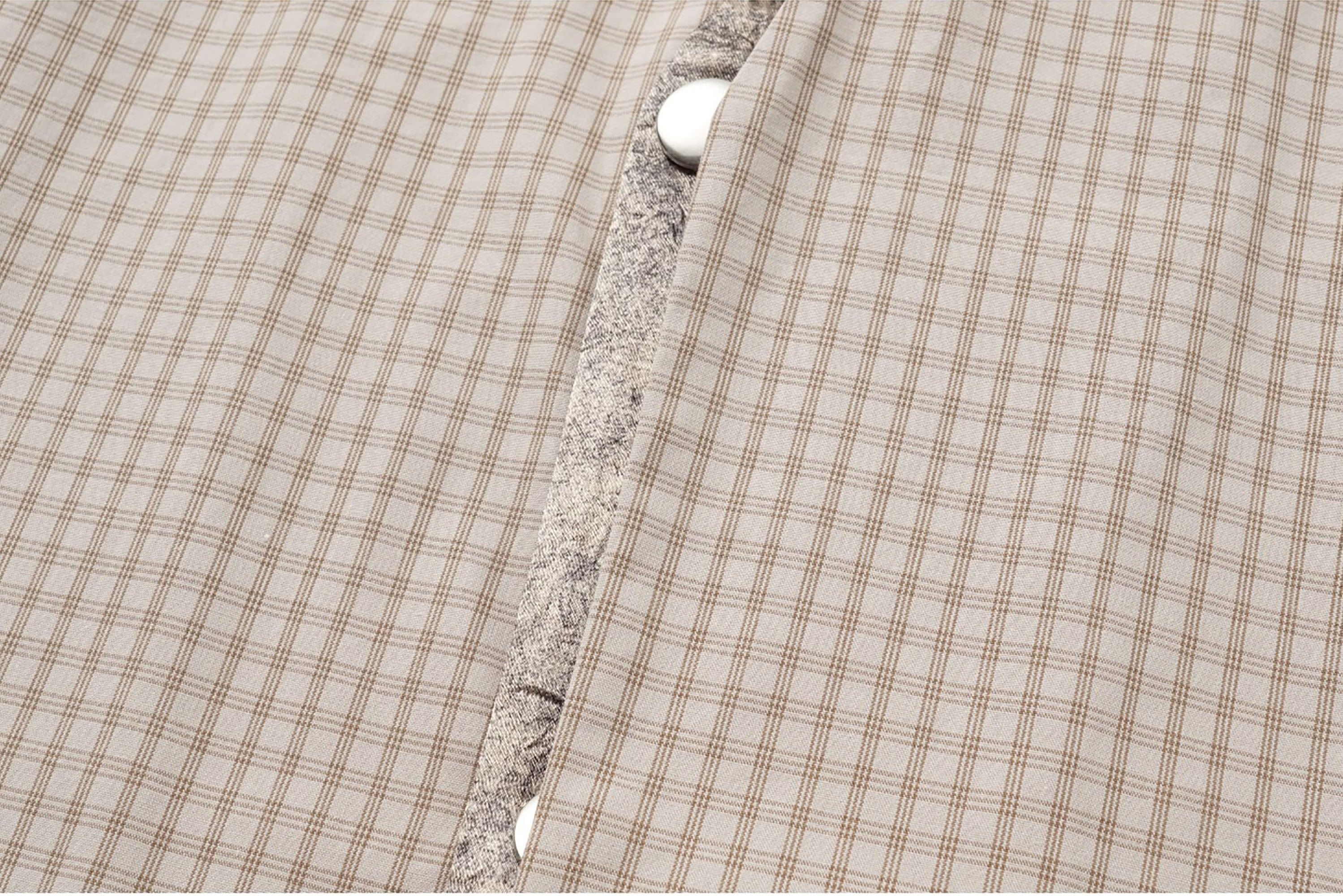 ALVNG AR ANTS Asymmetrical Snap Placket Mini Check Half Shirt, premium urban and streetwear designers apparel on PROJECTISR.com, ALVNG AR ANTS