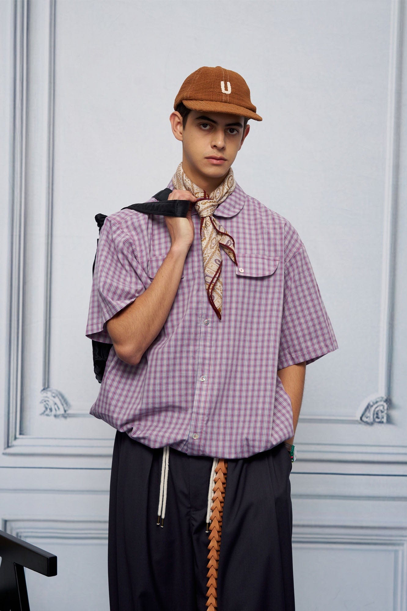 UNLIMITED MOTE Drawstring Hem Plaid Peter Pan Collar Half Shirt, premium urban and streetwear designers apparel on PROJECTISR.com, UNLIMITED MOTE