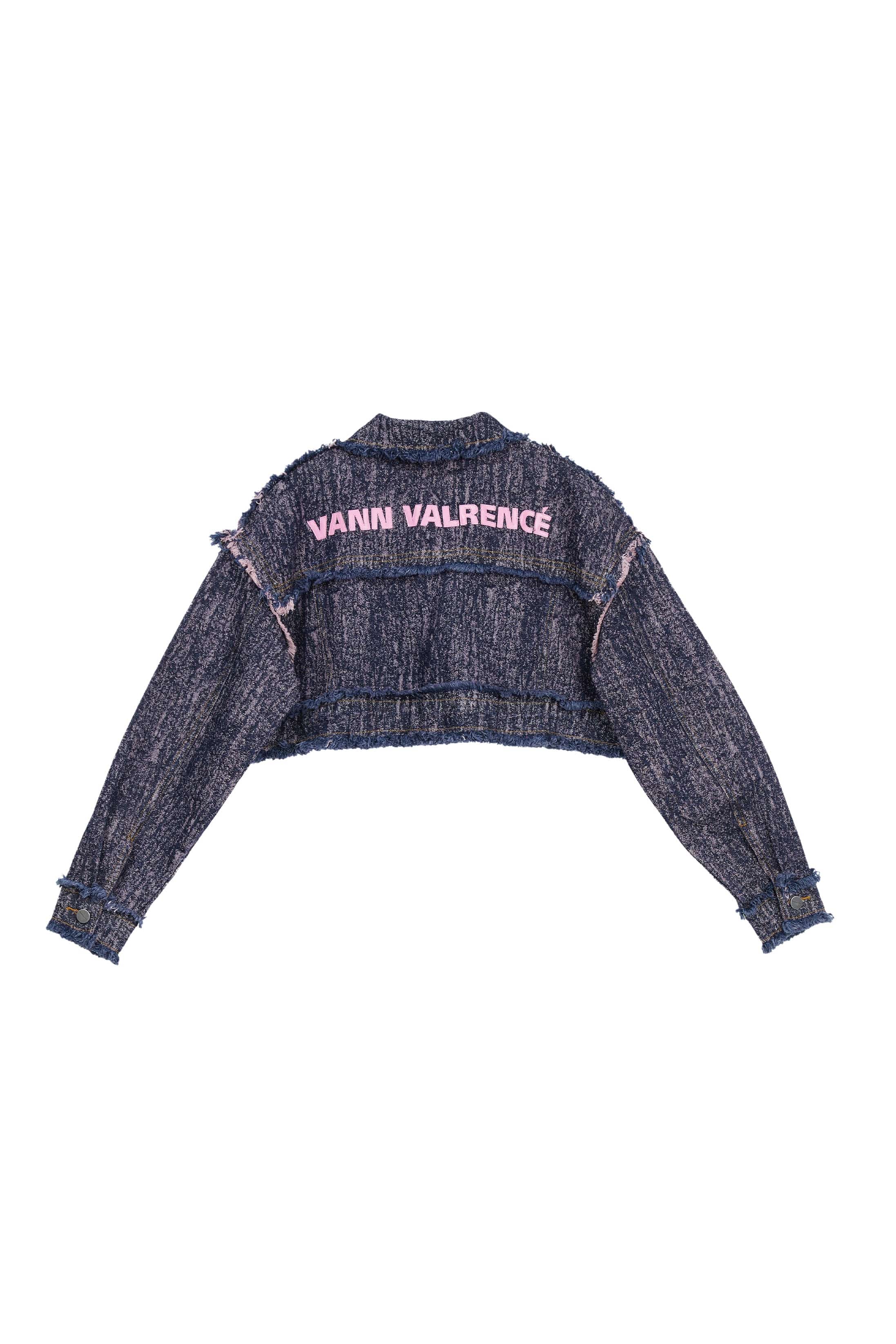 VANN VALRENCE Distressed Frayed Cropped Denim Jacket