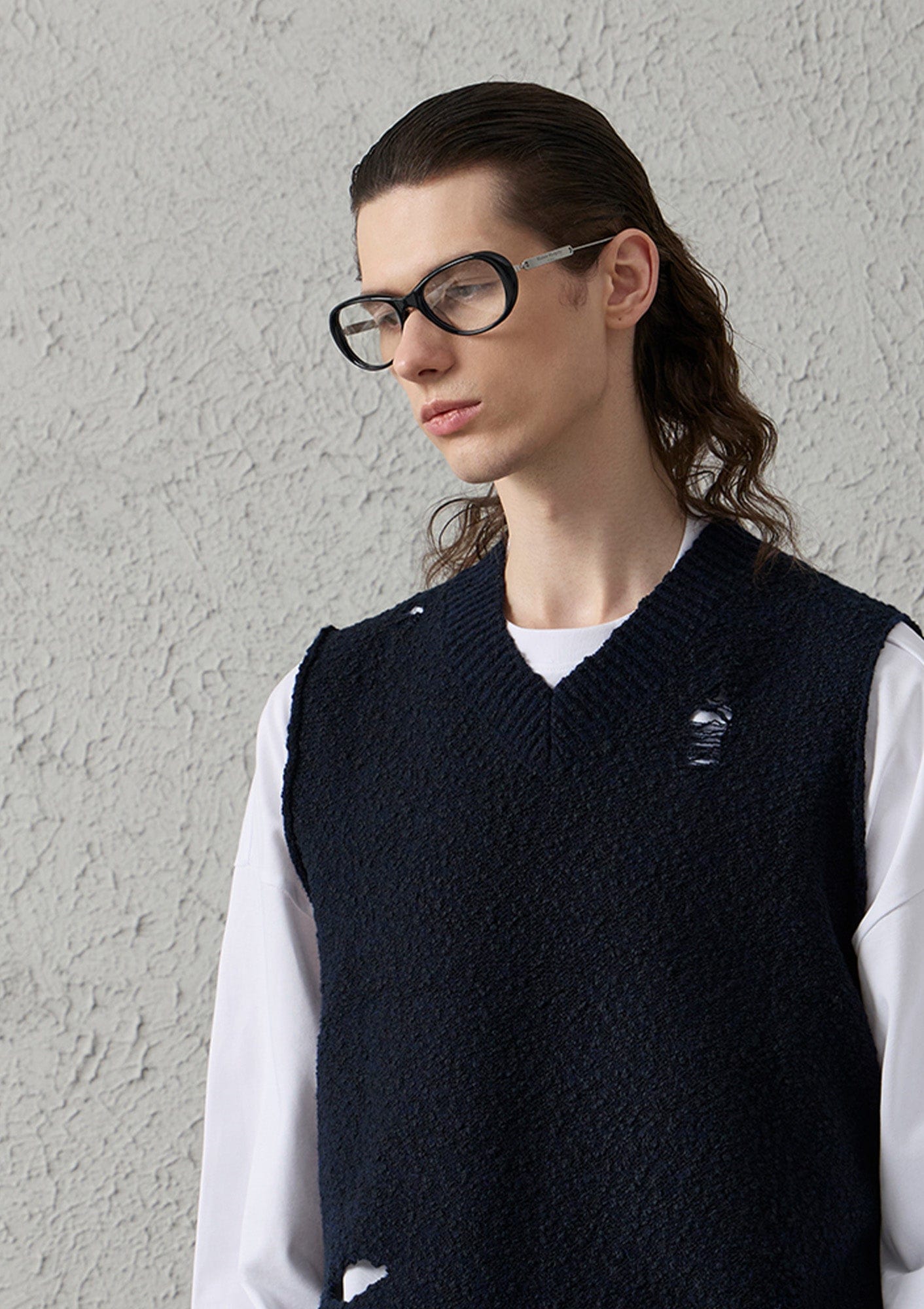 ORGANIC EMOTION Asymmetrical Distressed Bubble-Knit Vest, premium urban and streetwear designers apparel on PROJECTISR.com, ORGANIC EMOTION