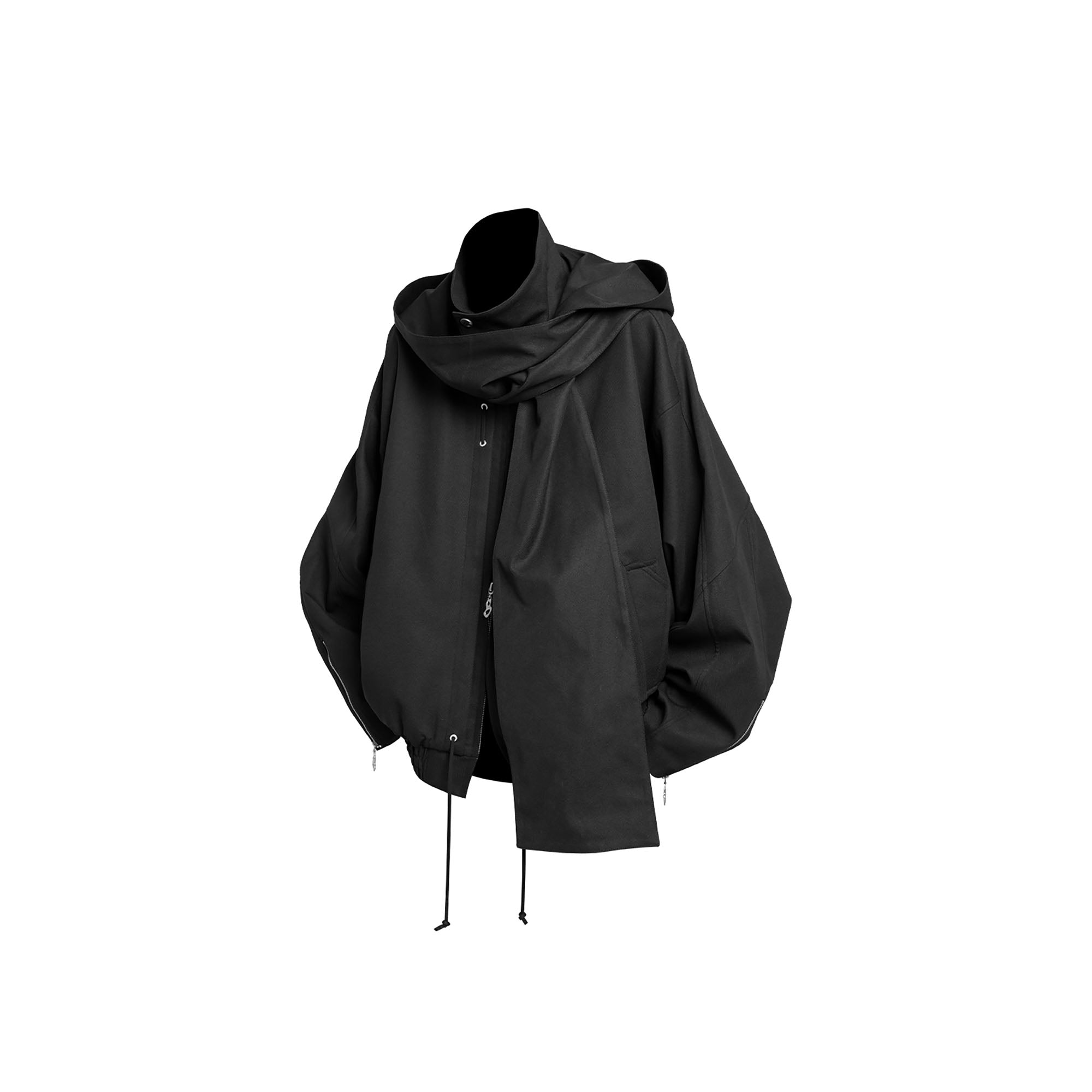 RELABEL Detachable Hood Batwing Sleeve Jacket Black