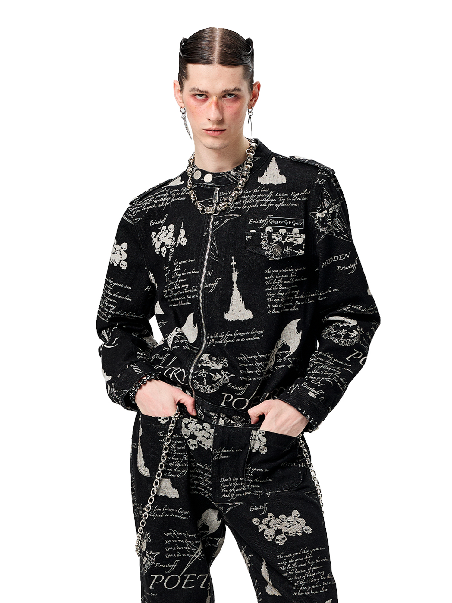 CYCYCY Punk Washed Graffiti Moto Denim Jacket