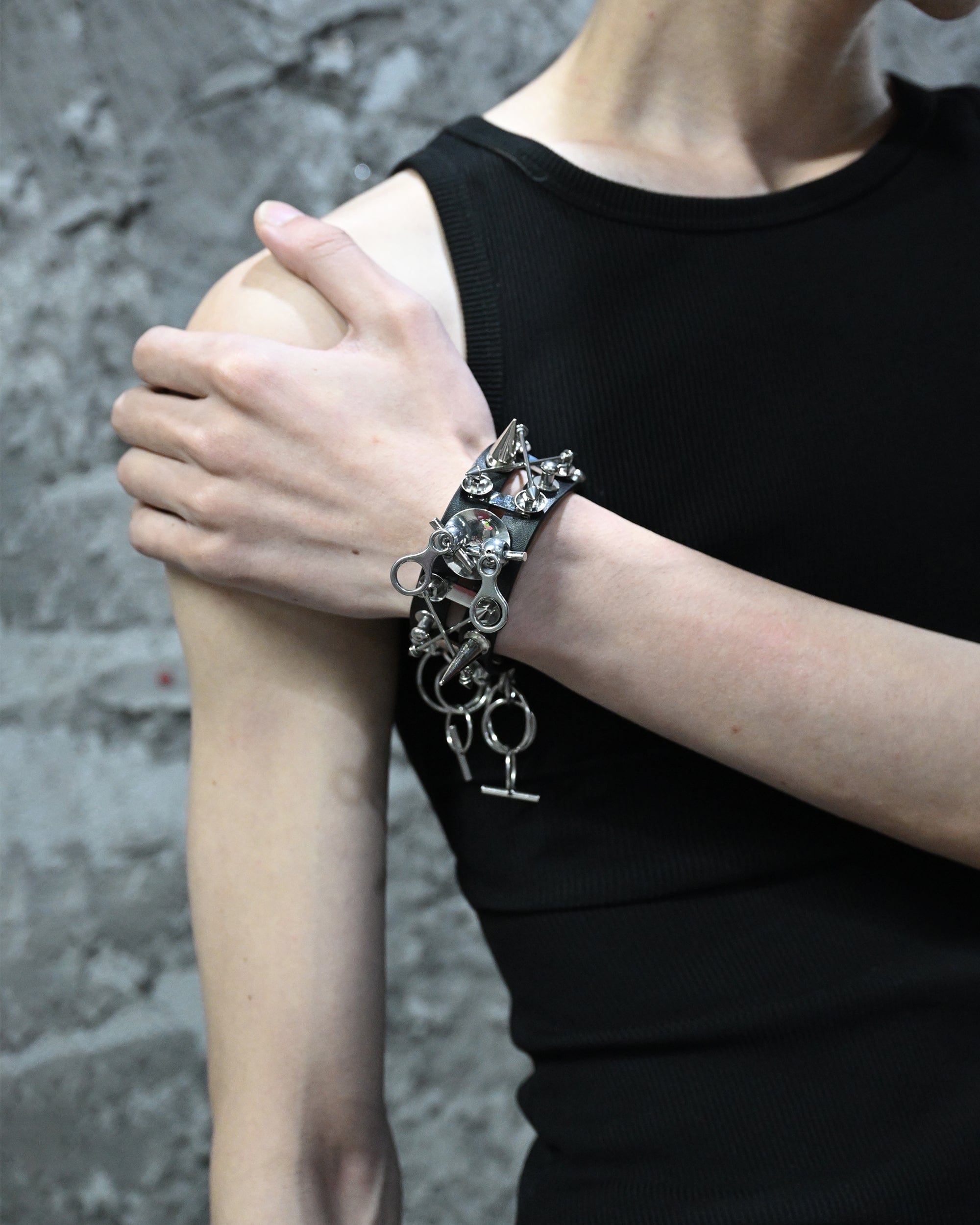 ILLUSORY Modern Hunter Adjustable Chain Rivet PU Bracelet, premium urban and streetwear designers apparel on PROJECTISR.com, ILLUSORY