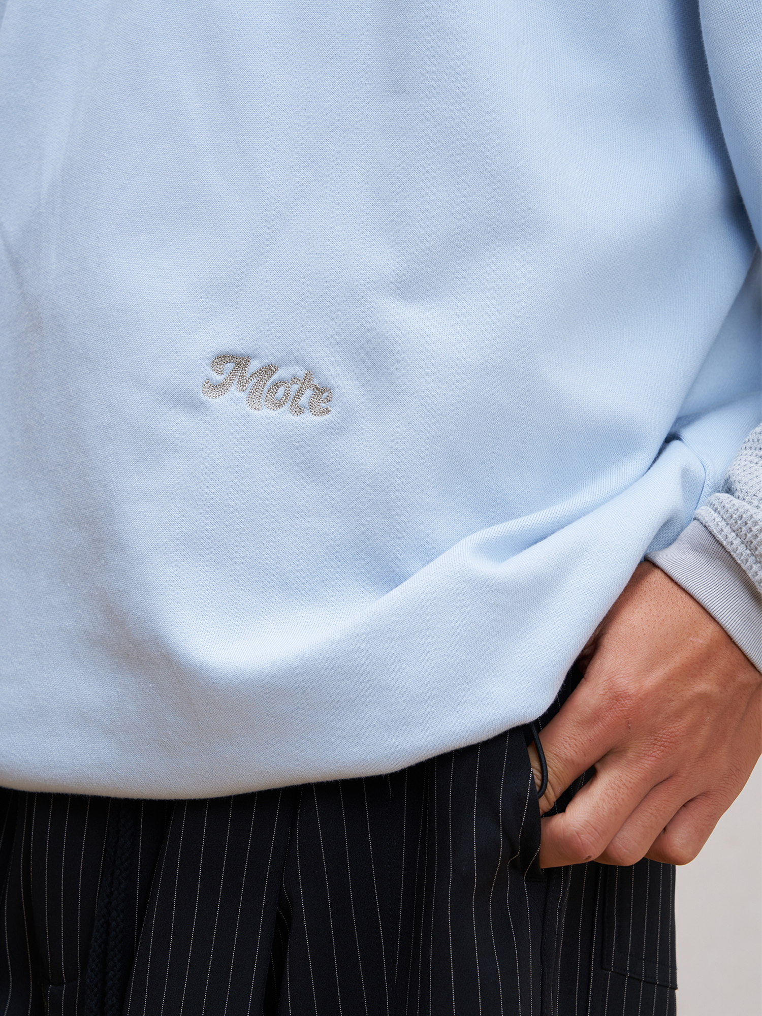 UNLIMITED MOTE Waffle Sleeve Layered Drawstring Hem Sweatshirt