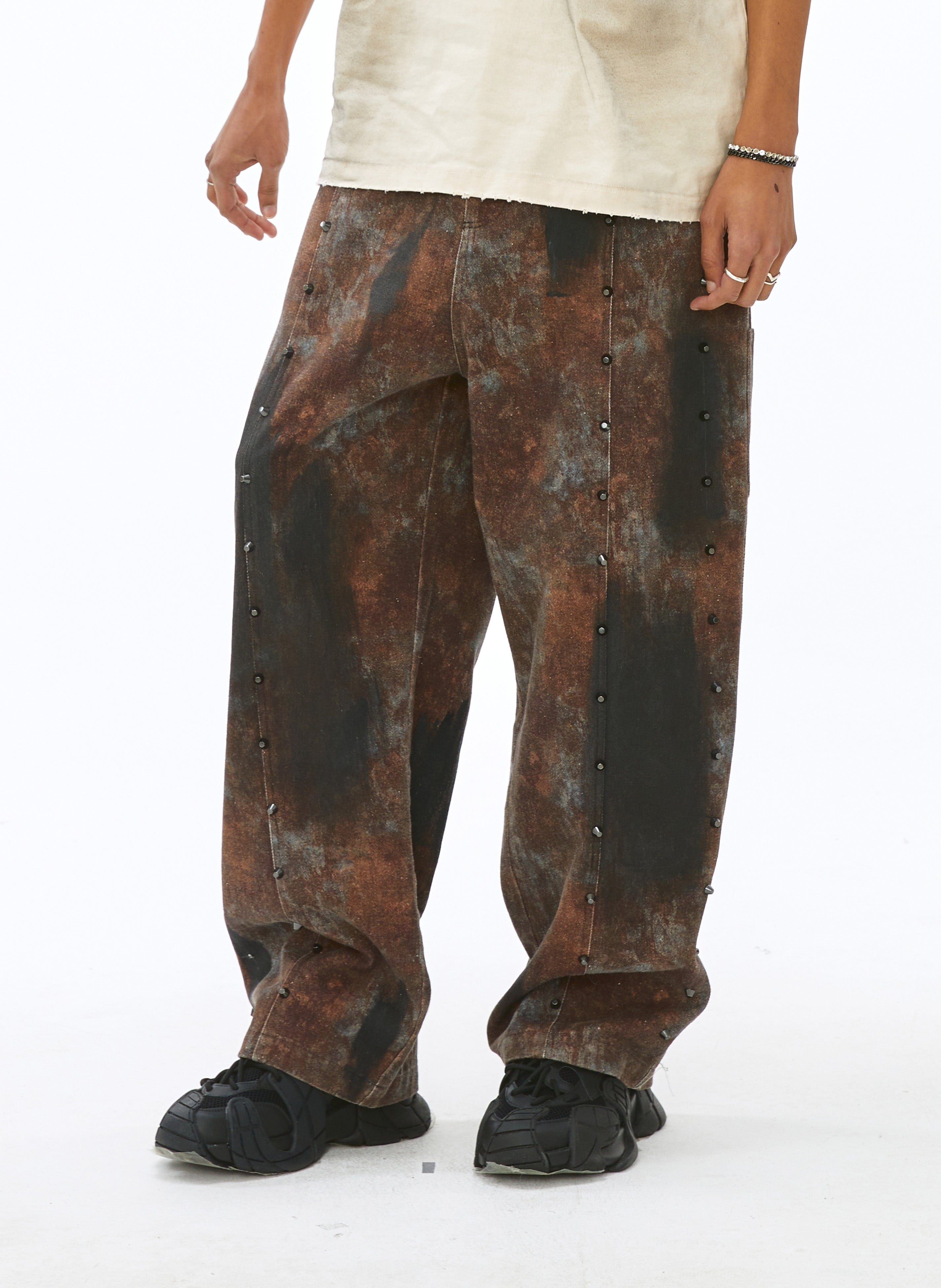 VANN VALRENCE Dirty Fit Studded Straight-Leg Jeans, premium urban and streetwear designers apparel on PROJECTISR.com, VANN VALRENCE