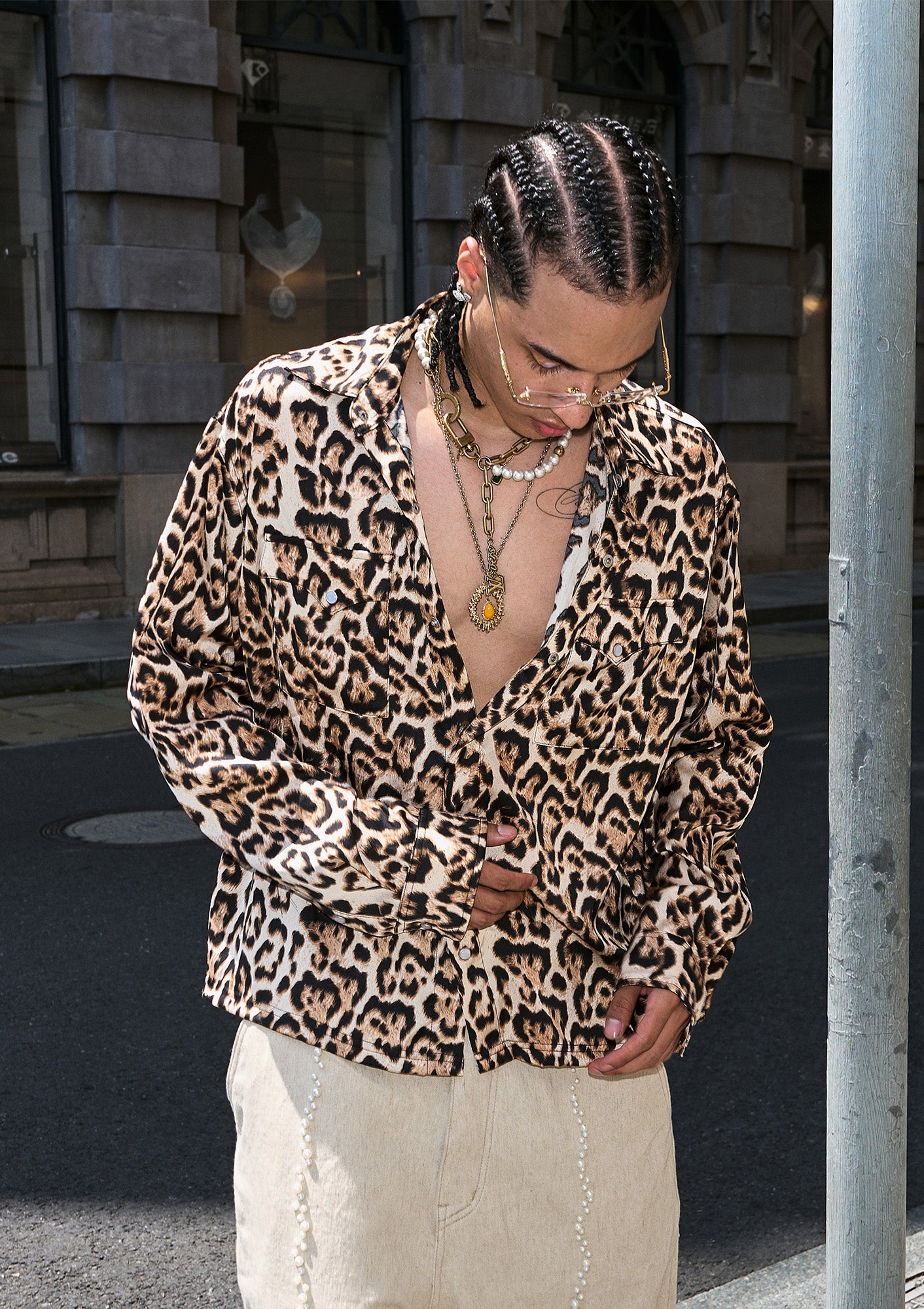 STEEPC Leopard Pearl Embellished Boxy Shirt, premium urban and streetwear designers apparel on PROJECTISR.com, STEEPC