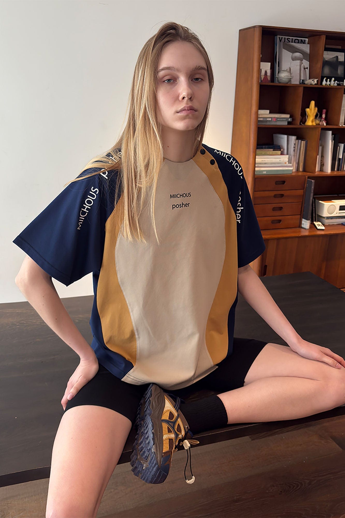 MIICHOUS Curve Spliced Button-Neck Raglan T-Shirt, premium urban and streetwear designers apparel on PROJECTISR.com, Miichous