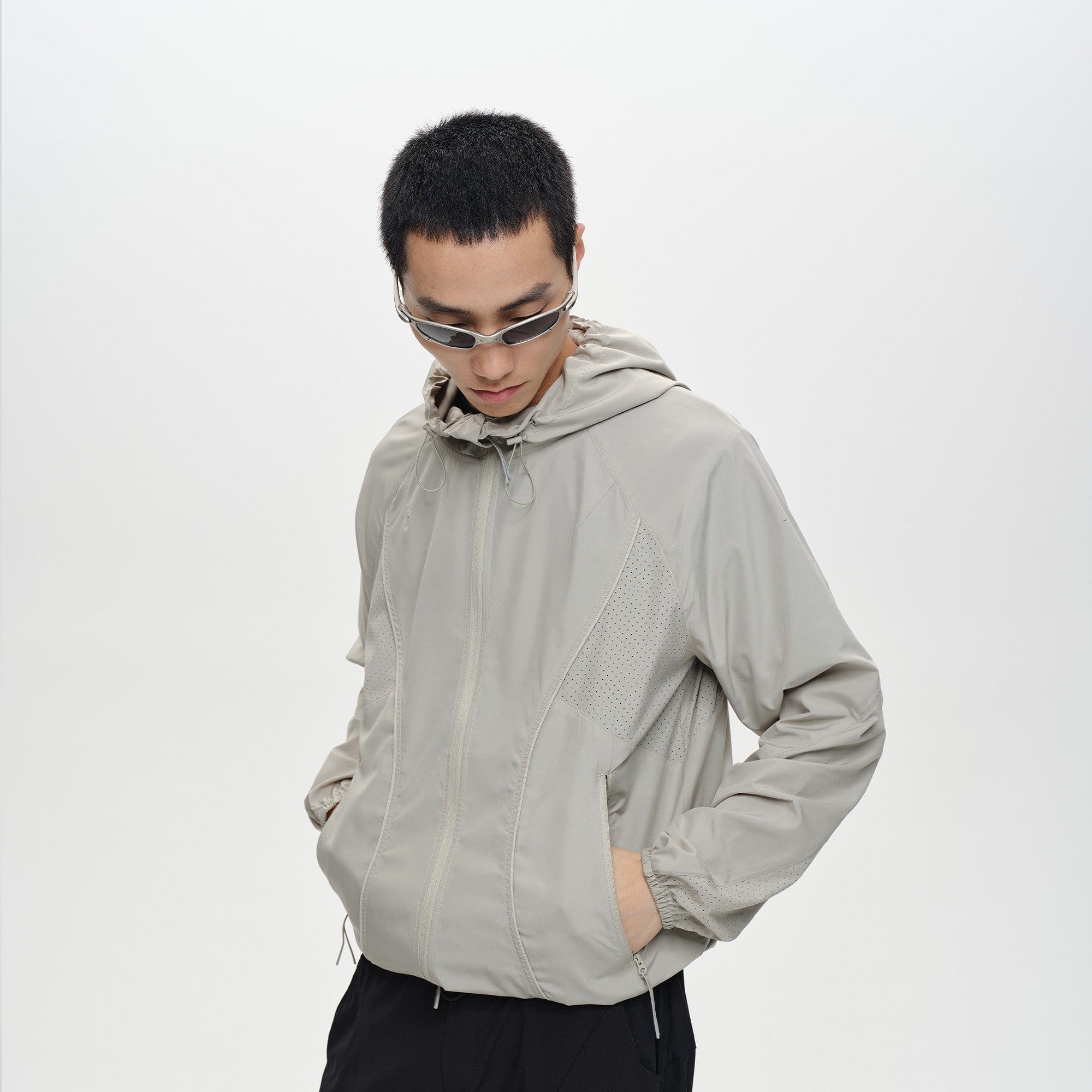 CATSSTAC Spliced Laser-Perforated Waterproof UV Production Hooded Jacket, premium urban and streetwear designers apparel on PROJECTISR.com, CATSSTAC
