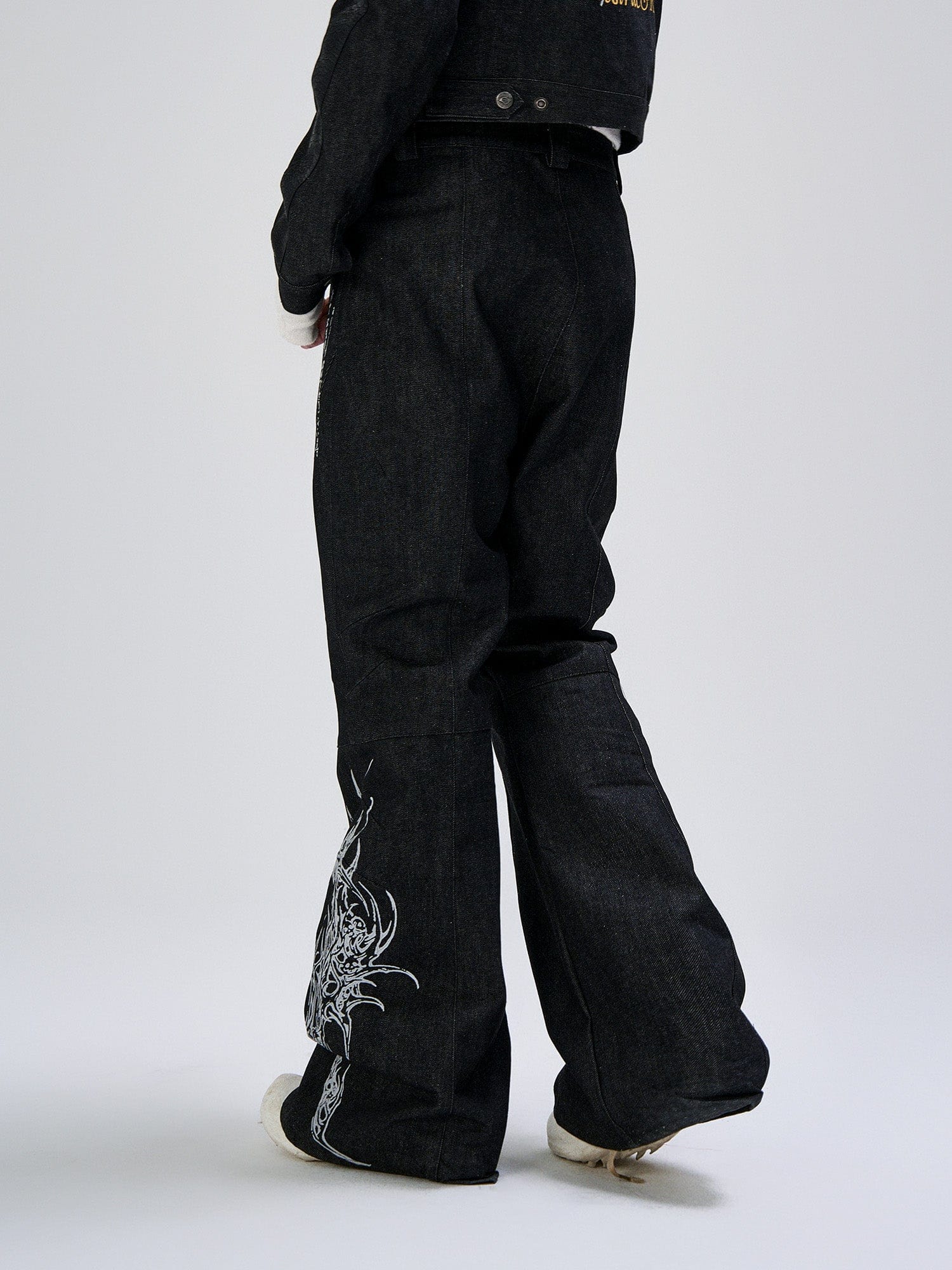 FLYERRER Abstract Graphic Flared Raw Jeans, premium urban and streetwear designers apparel on PROJECTISR.com, FLYERRER